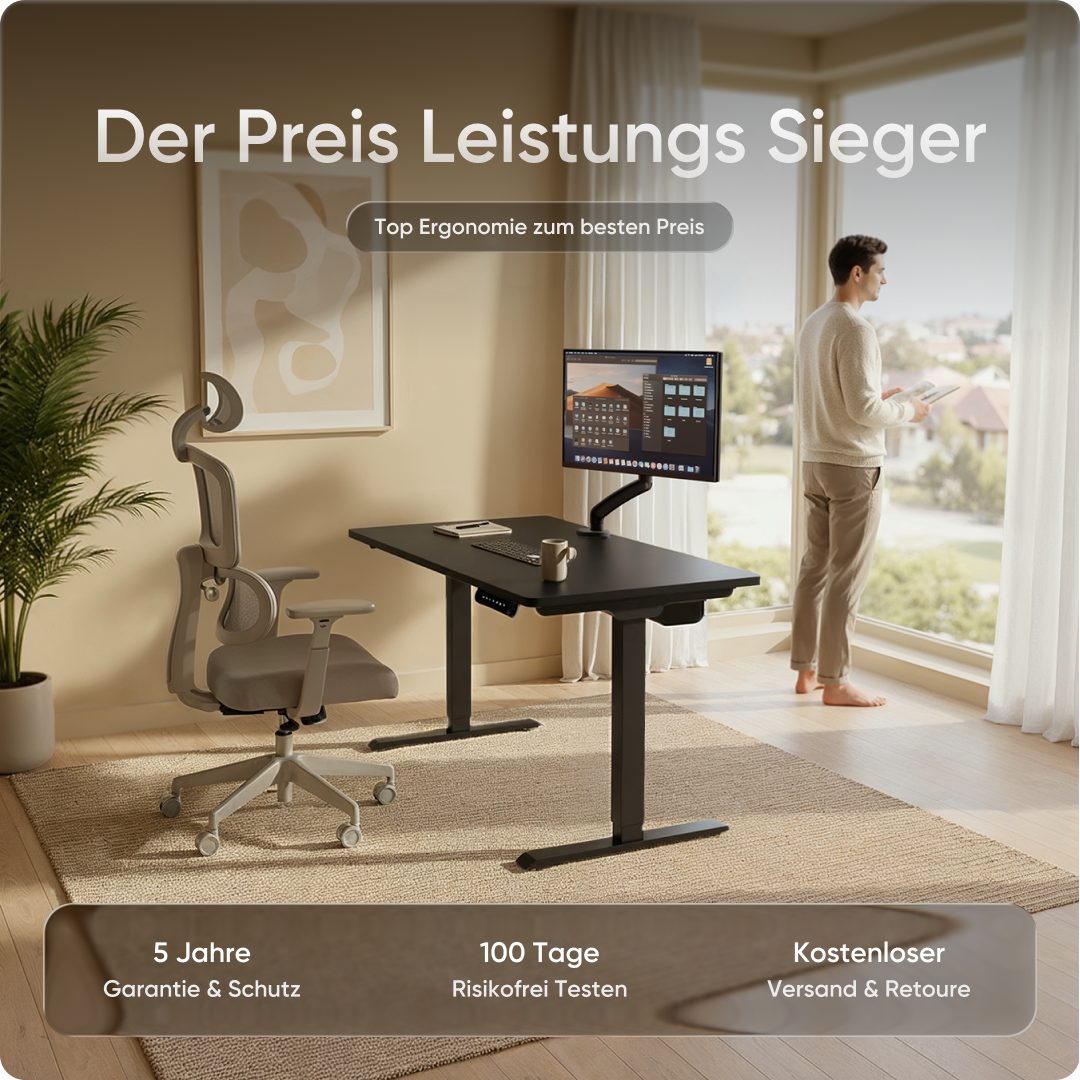 DESKSPACE Schreibtisch Pro Elektrisch höhenverstellbarer Schreibtisch - inklusive Tischplatte (Komplettset inkl. Tischplatte und Gestell), Ergonomischer Stehpult mit Memory Funktion & Kollisionsschutz