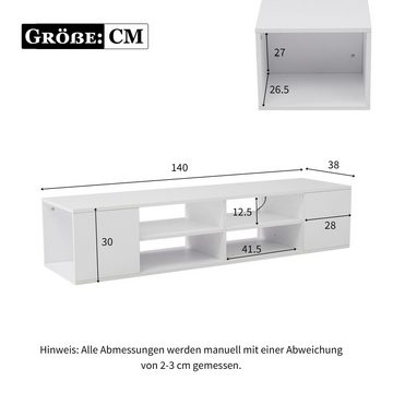 HAUSS SPLOE TV-Schrank 140 cm mit LED-Beleuchtung, stehend und hängend TV lowboard weiß