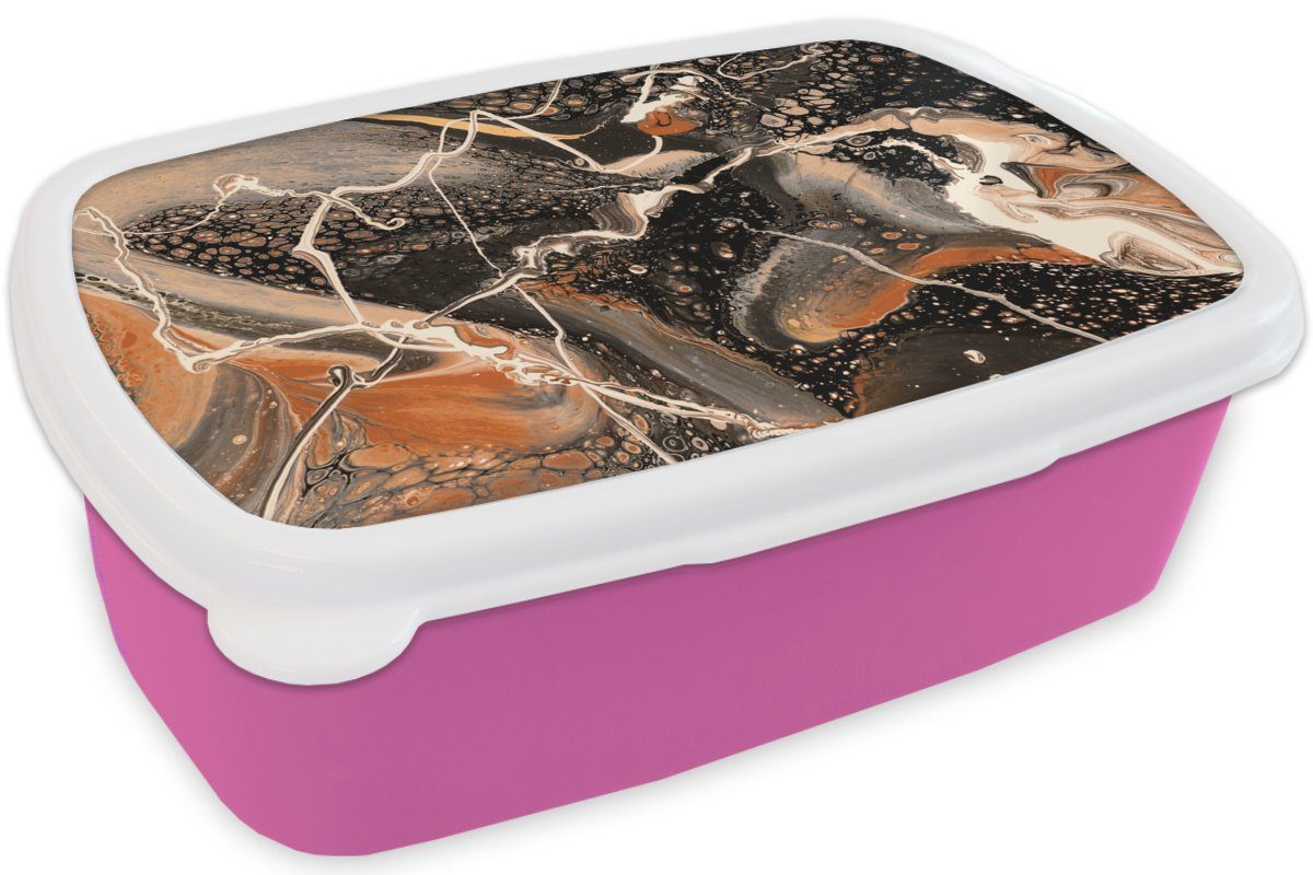 MuchoWow Lunchbox Erwachsene, (2-tlg), - - Kunststoff Kunststoff, Brotbox Snackbox, Schwarz, Kinder, Mädchen, für Rot Brotdose rosa Acrylfarbe