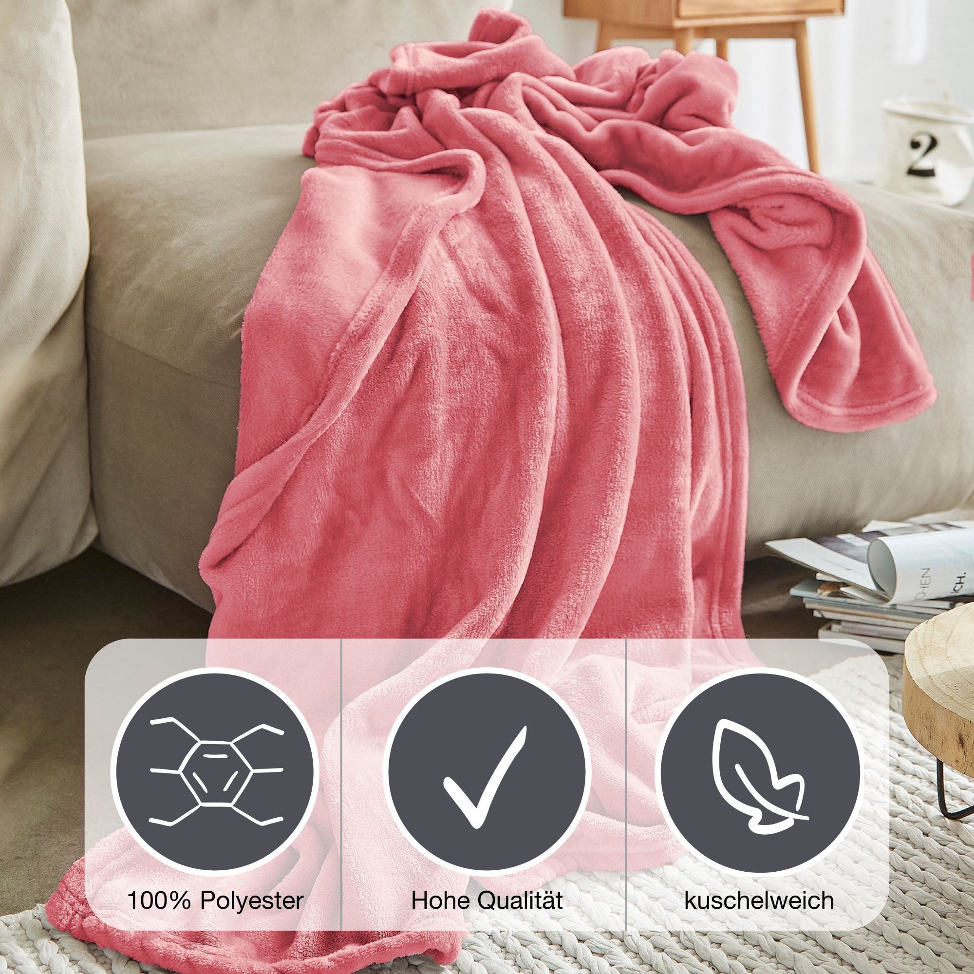 Wohndecke Uni Fleecedecke Olbia, IBENA, einfarbig schick, Kuscheldecke günstig online kaufen