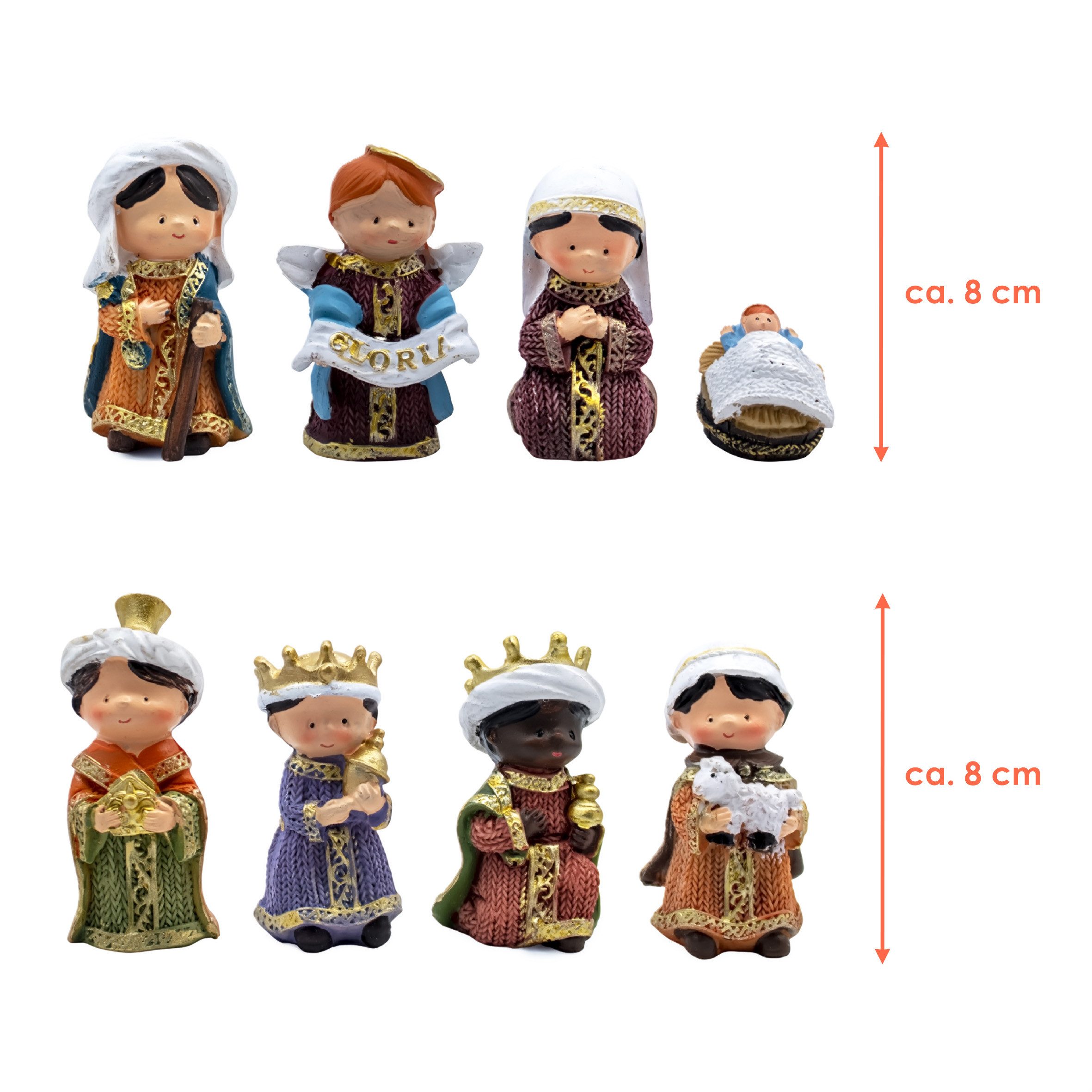 Spetebo Krippenfigur Weihnachts Set aus Kunststein 8 cm (Set, 1 St., 1), handbemalt