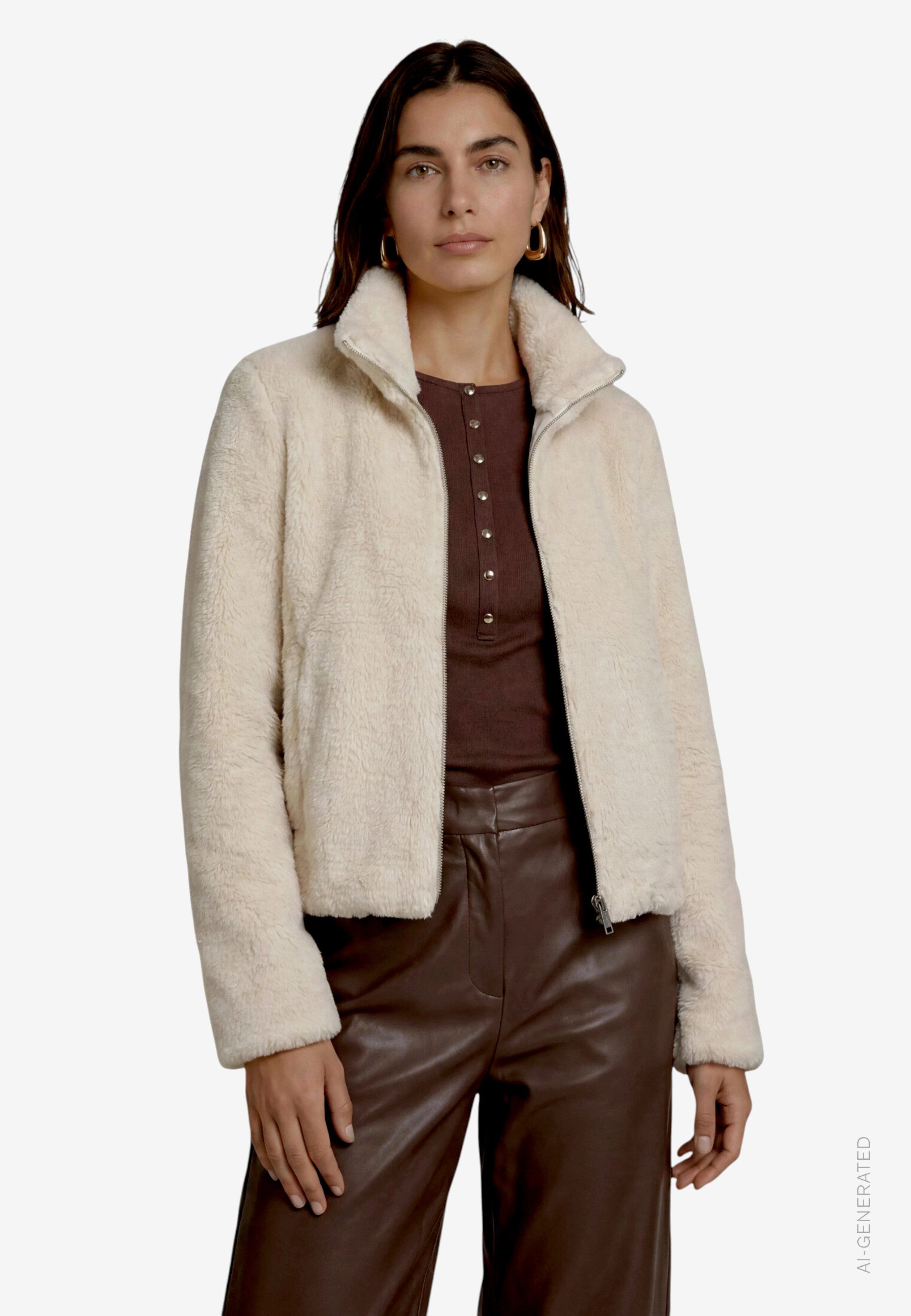 Zero Fellimitatjacke Kuscheljacke mit hohem Kragen