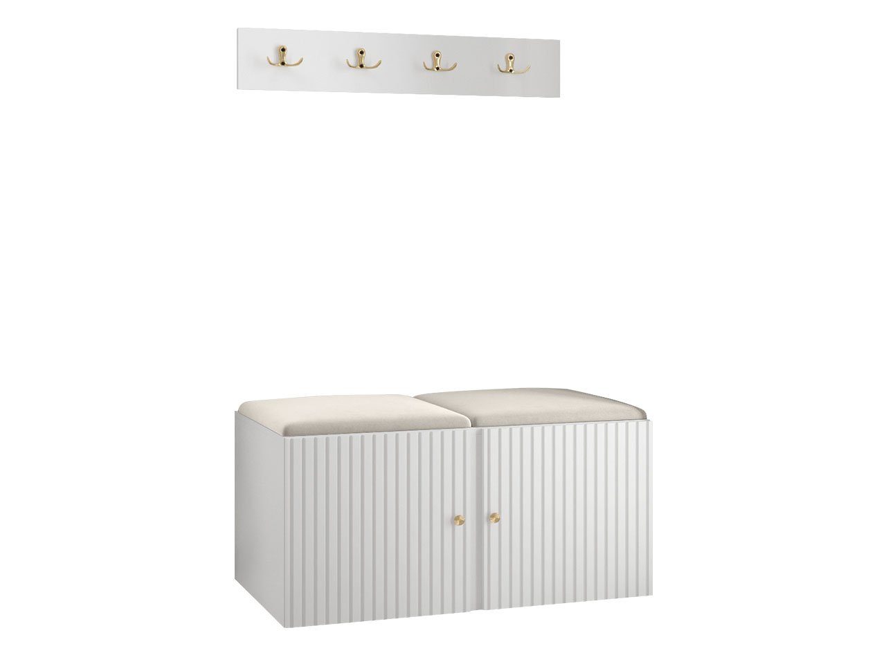 MIRJAN24 Garderoben-Set Orion Ryfel Slim VI, (Schuhschrank, Kleiderhakenbrett, 2x Sitzpaneel 42x42), 4 Kleiderhaken für Kleidung, Metallgriffe