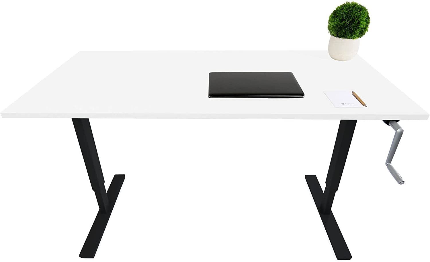 Ergotopia Schreibtisch Desktopia Tischplatten, durch Tischgestell, Breite Schwarz gängigen Kurbel Höhenverstellbarer verstellbar verstellbares für alle Budget Per Schreibtisch, Höhenverstellbarkeit Kurbel
