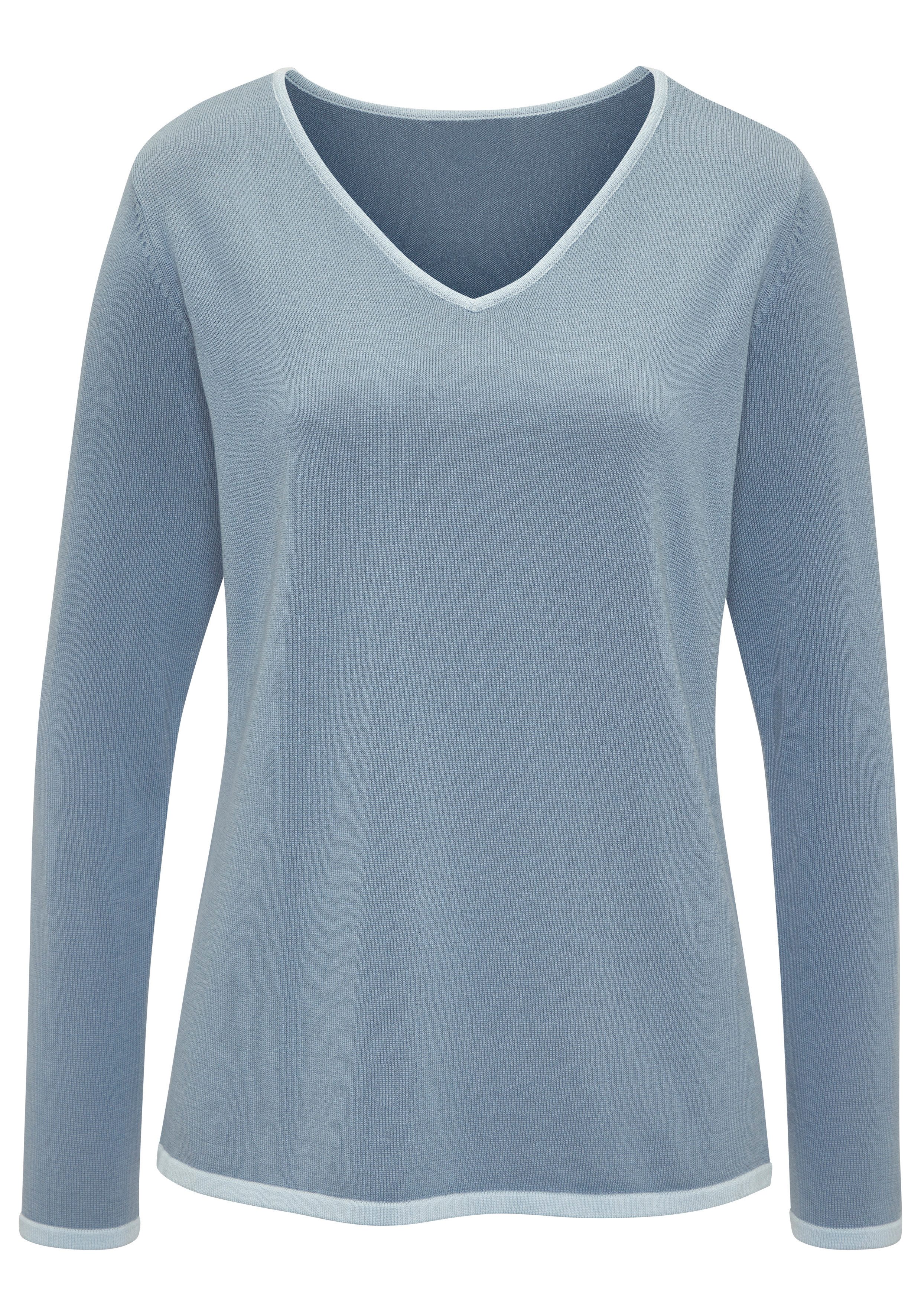 Vivance by Lascana V-Ausschnitt-Pullover mit Kontrastkanten, Basic-Pullover aus weichem Feinstrick, casual. € 39,99