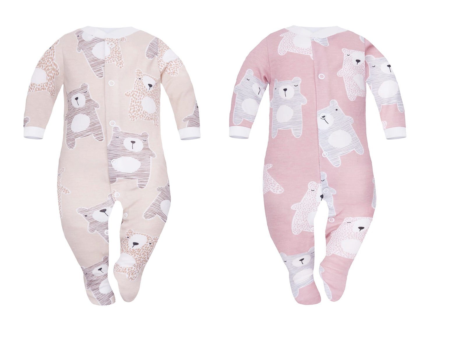 Baby Strampler beige Baby Schlafanzug puderrosa Schlafstrampler Divita-Mode (2-tlg) Strampler