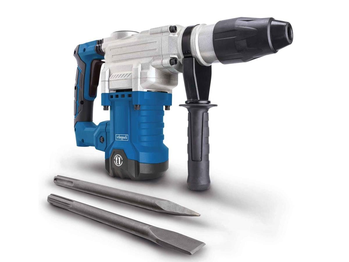 Scheppach Abbruchhammer DH1600MAX, 1600 in W, für SDS-Max, (Set, 5-tlg) Inkl. Kunststoffkoffer, + Spitz- und Flachmeißel, + 1 Tube Schmierfett