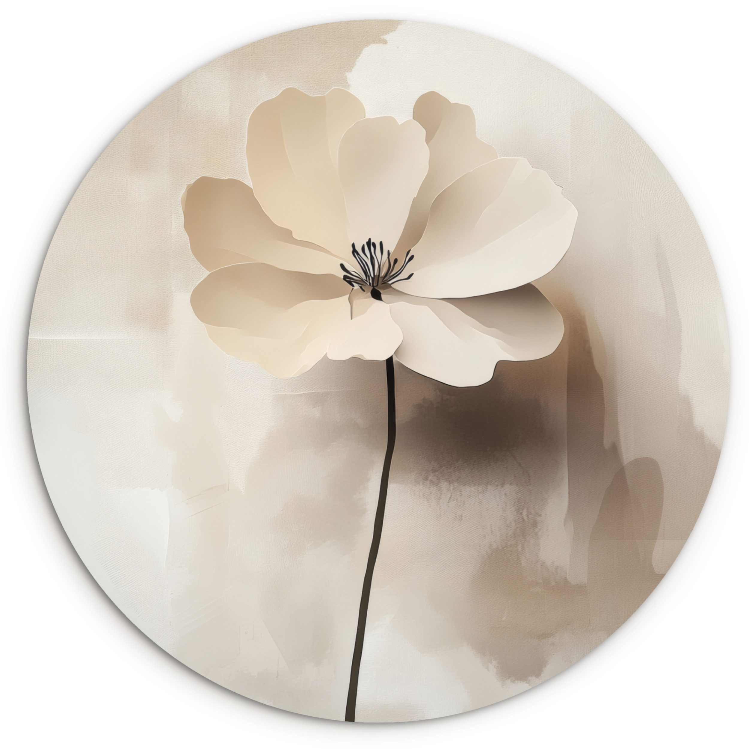 MuchoWow Gemälde Blume - Beige - Farbe - Schatten, Fotodruck (1 St), Kreis Wanddekoration, Rundes Wandbild, 30x30 cm