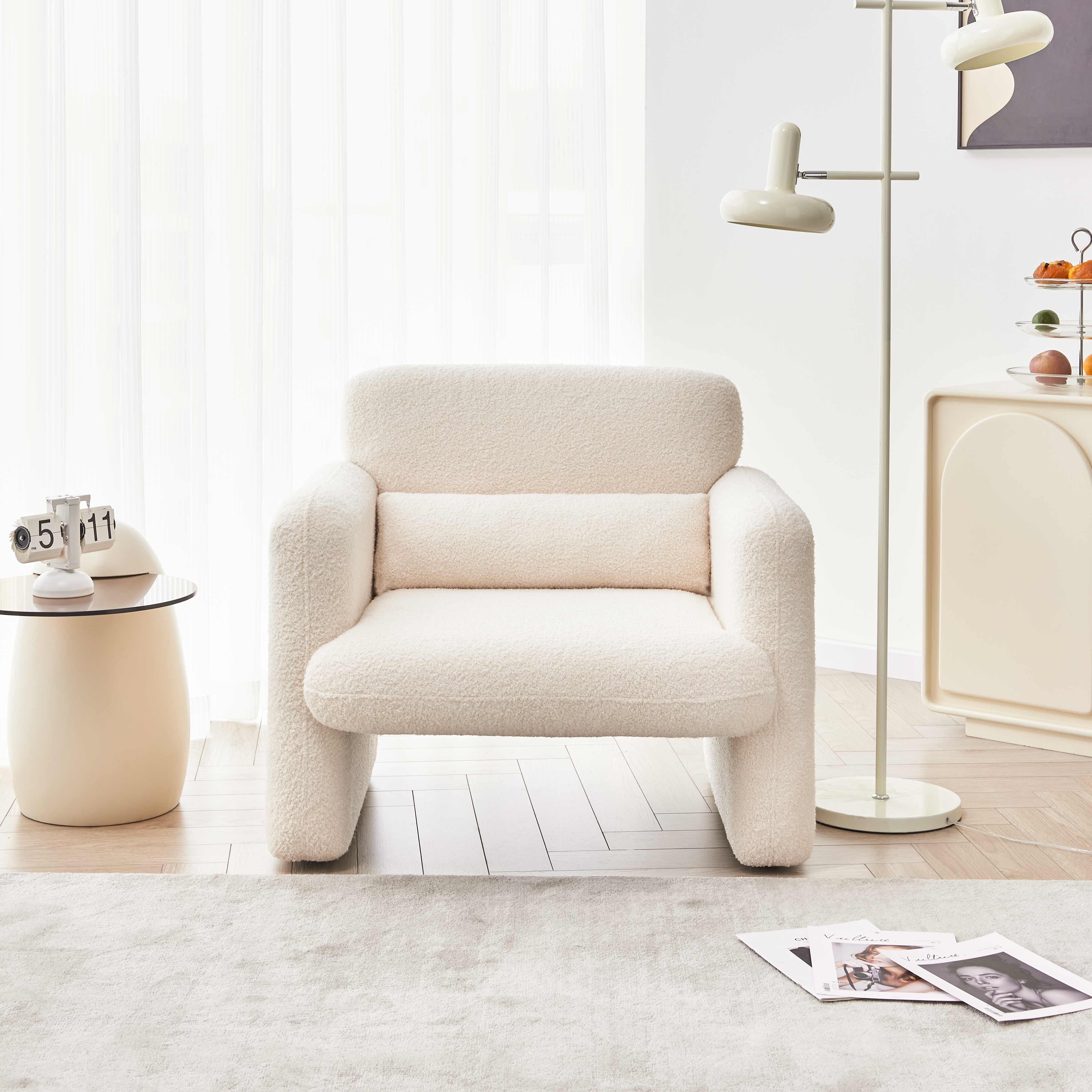 Sitze Hochelastische (Lammwolle), beige Sessel, Polsterstuhl Loungesessel Einzelsofa mit REDOM beweglichem Lendenkissen