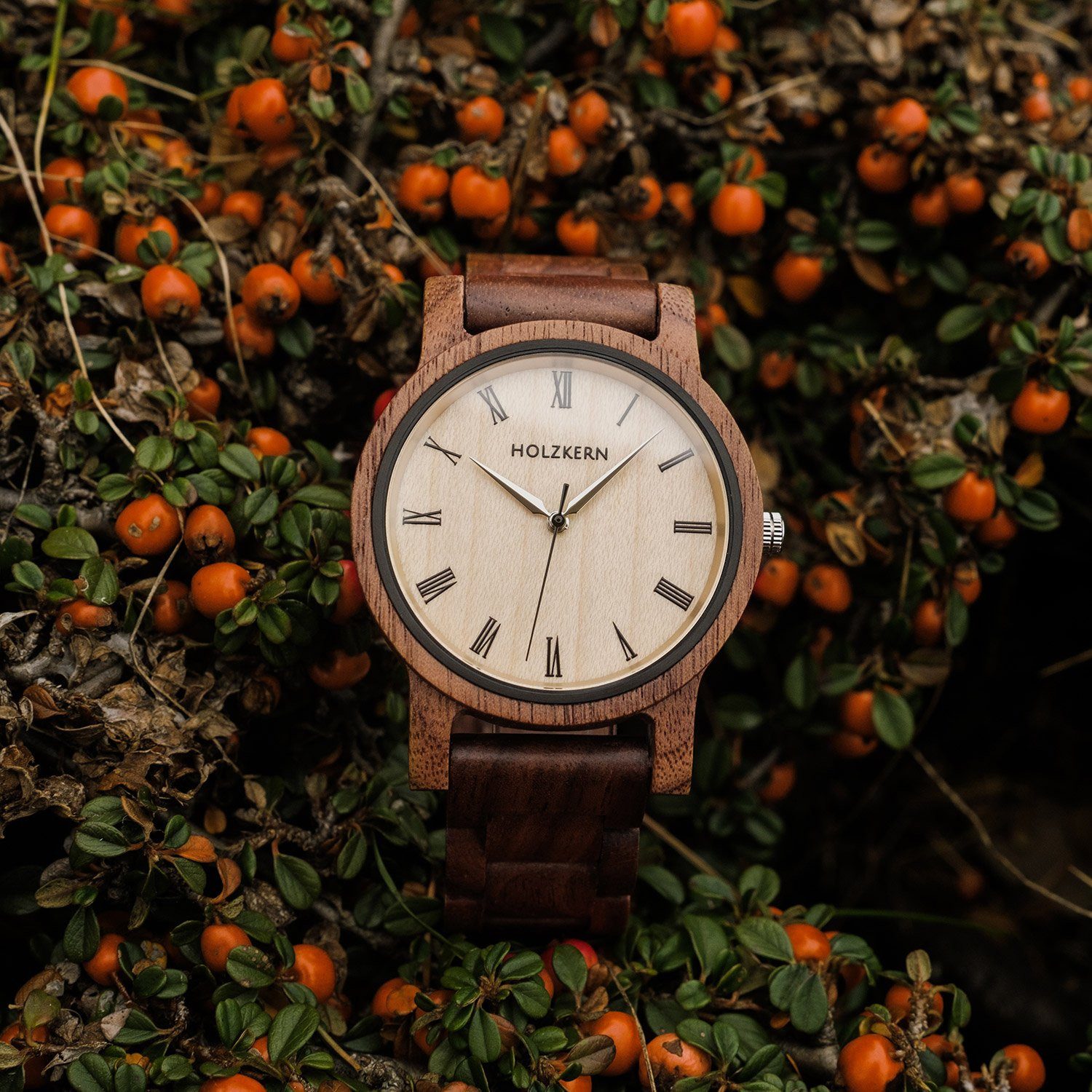 Holzkern Quarzuhr Armbanduhr Quarz Herbstdämmerung Walnuss/Ahorn