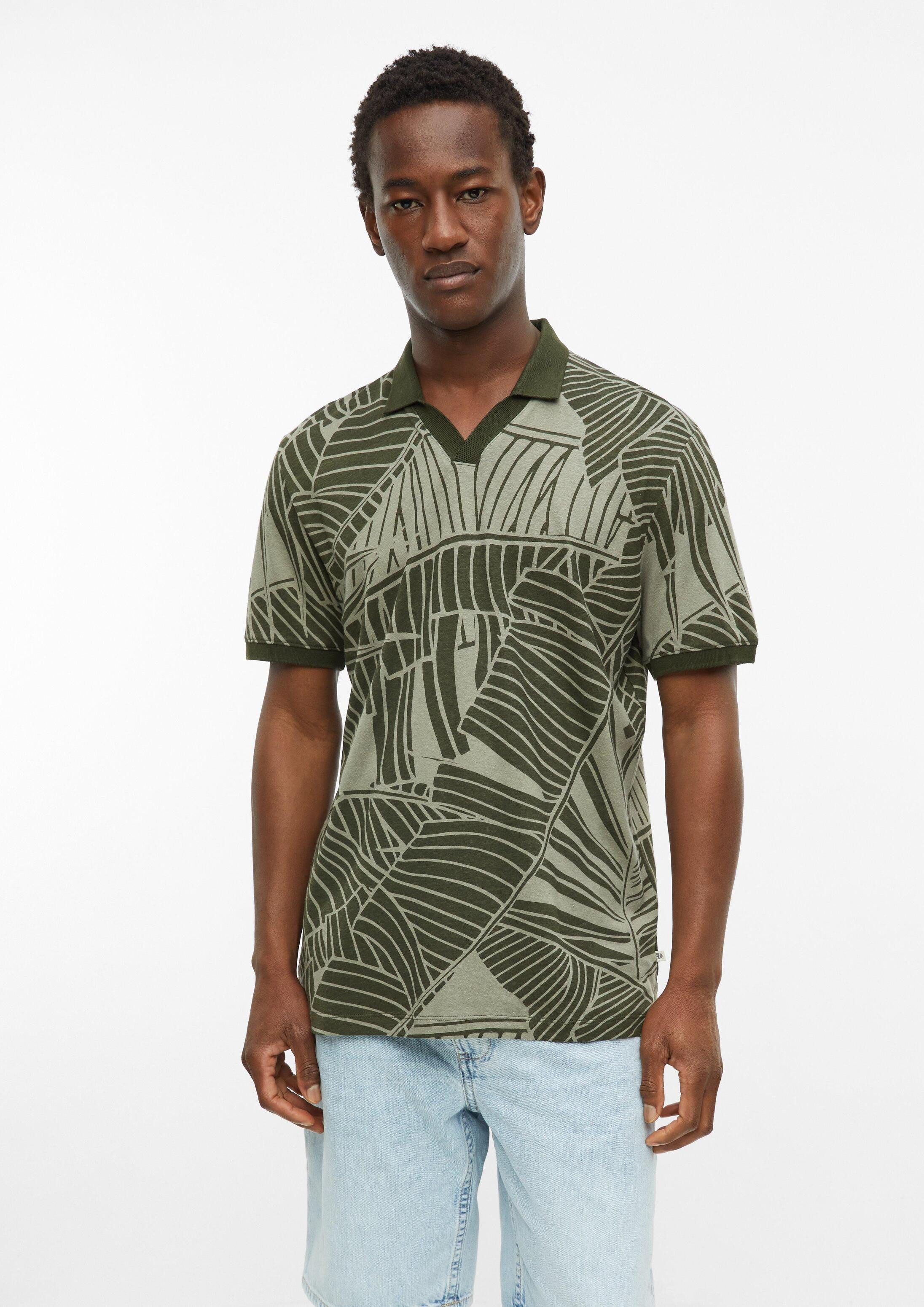 s.Oliver Kurzarmshirt Polo-Shirt Print-Poloshirt aus Baumwoll-Leinen-Mix