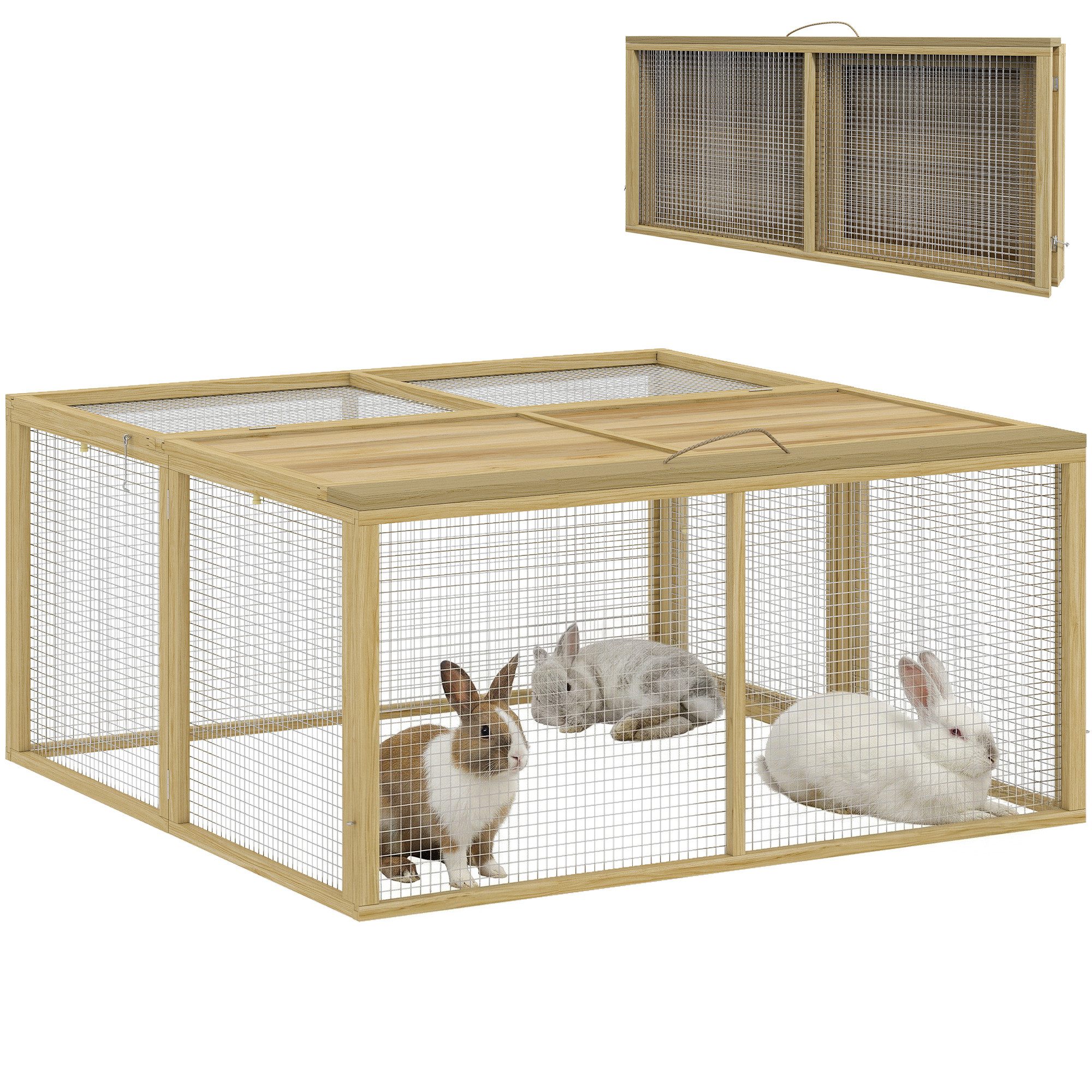 PawHut Kleintierstall Hasenstall klappbar Kaninchenstall aus Holz, für Meerschweinchen, Natur