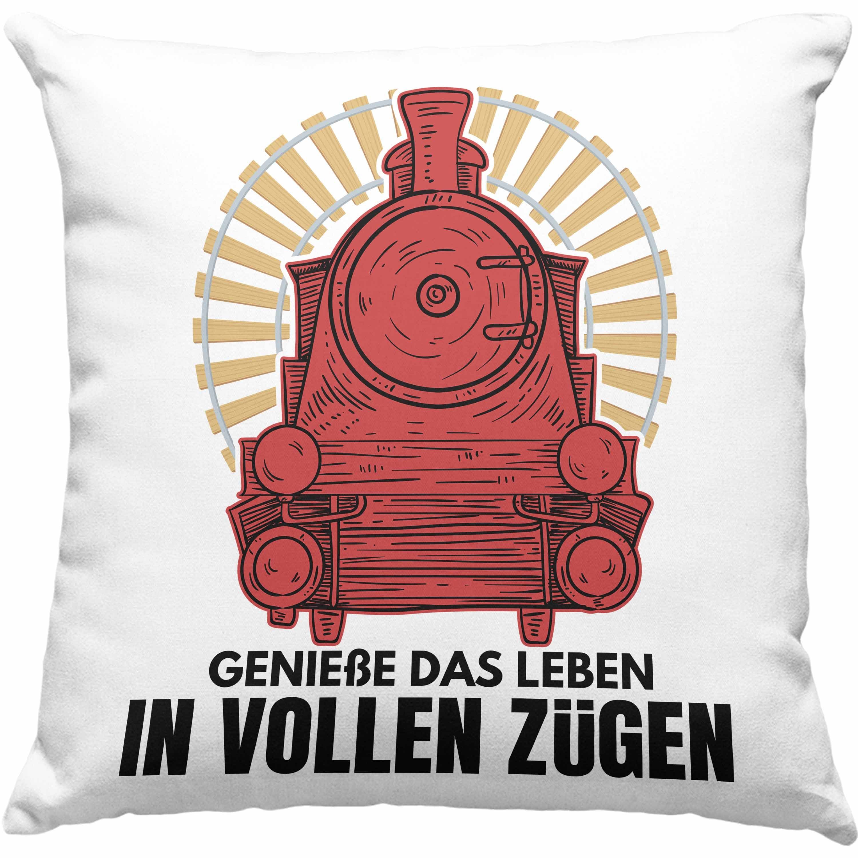 Trendation Dekokissen Trendation - Geniße Das Leben in Vollen Zügen Lokführer Kissen Geschenk Eisenbahner Spruch Lokomotive Geschenkidee Eisenbahn Dekokissen mit Füllung 40x40 Grau