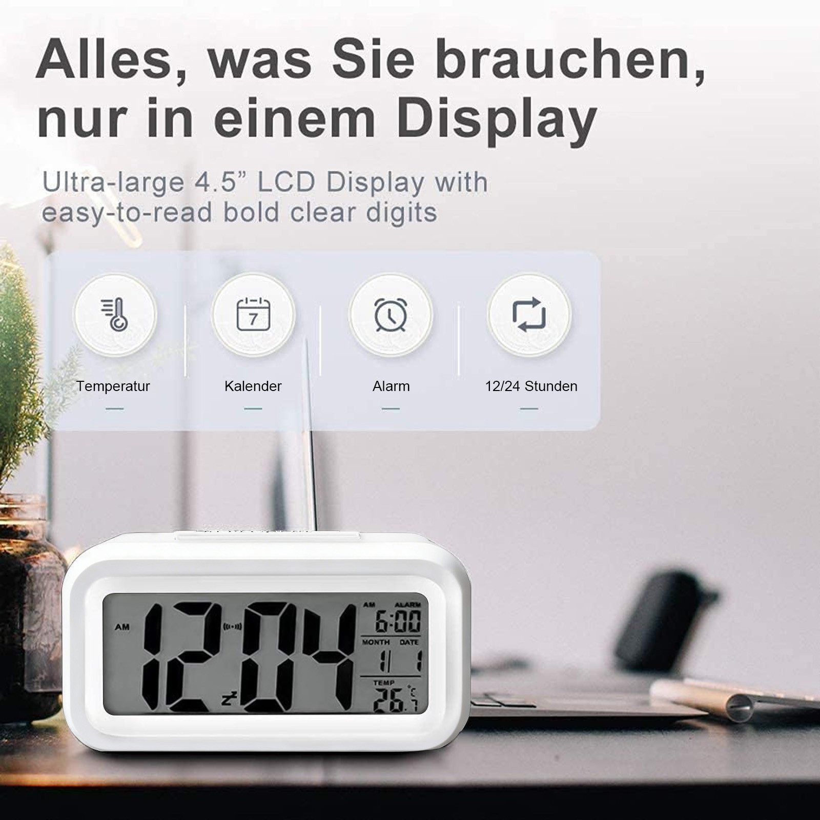 OZAVO Wecker GLNZ17 Digitaler Wecker Mit Temperaturanzeige und Schlaffunktion wecker digital für nachttisch kinderwecker mit LCD-Display