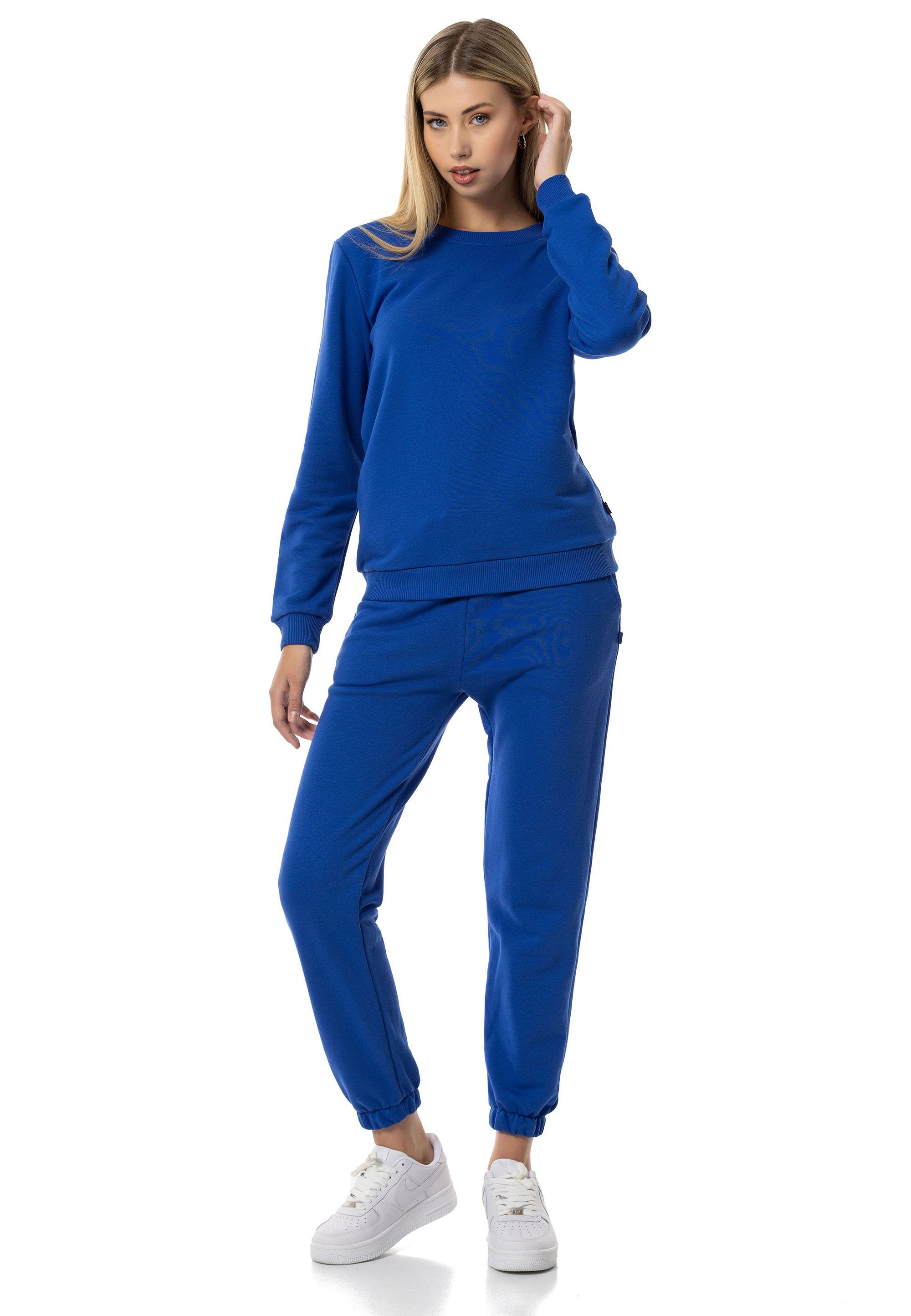 Sweatpant Premium mit (Spar-Set, Qualität Premium Basic RedBridge Saxeblau 2-tlg), Sweatshirt Jogginganzug