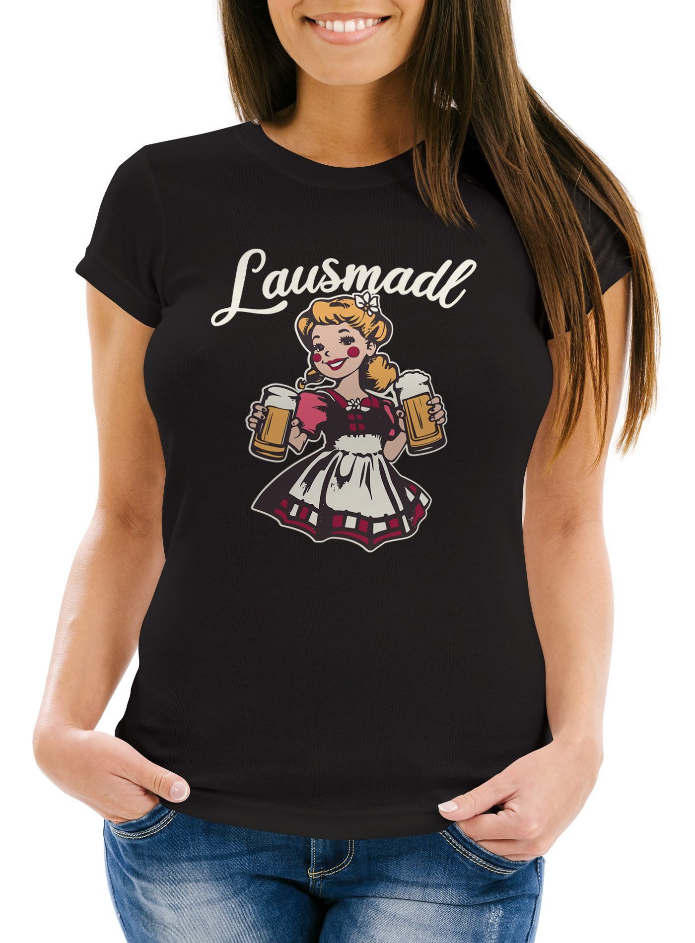 MoonWorks Print-Shirt Damen T-Shirt Trachtenshirt Dirndl Lausmadl Bayern Bier Kostüm Tracht mit Print