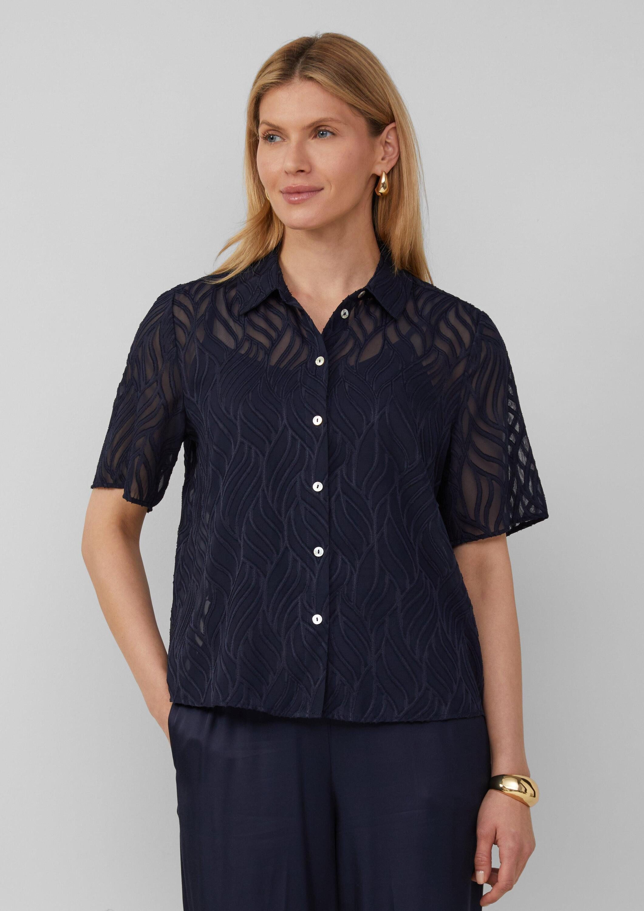 s.Oliver Kurzarmbluse Bluse Semitransparente Bluse mit Strukturmuster