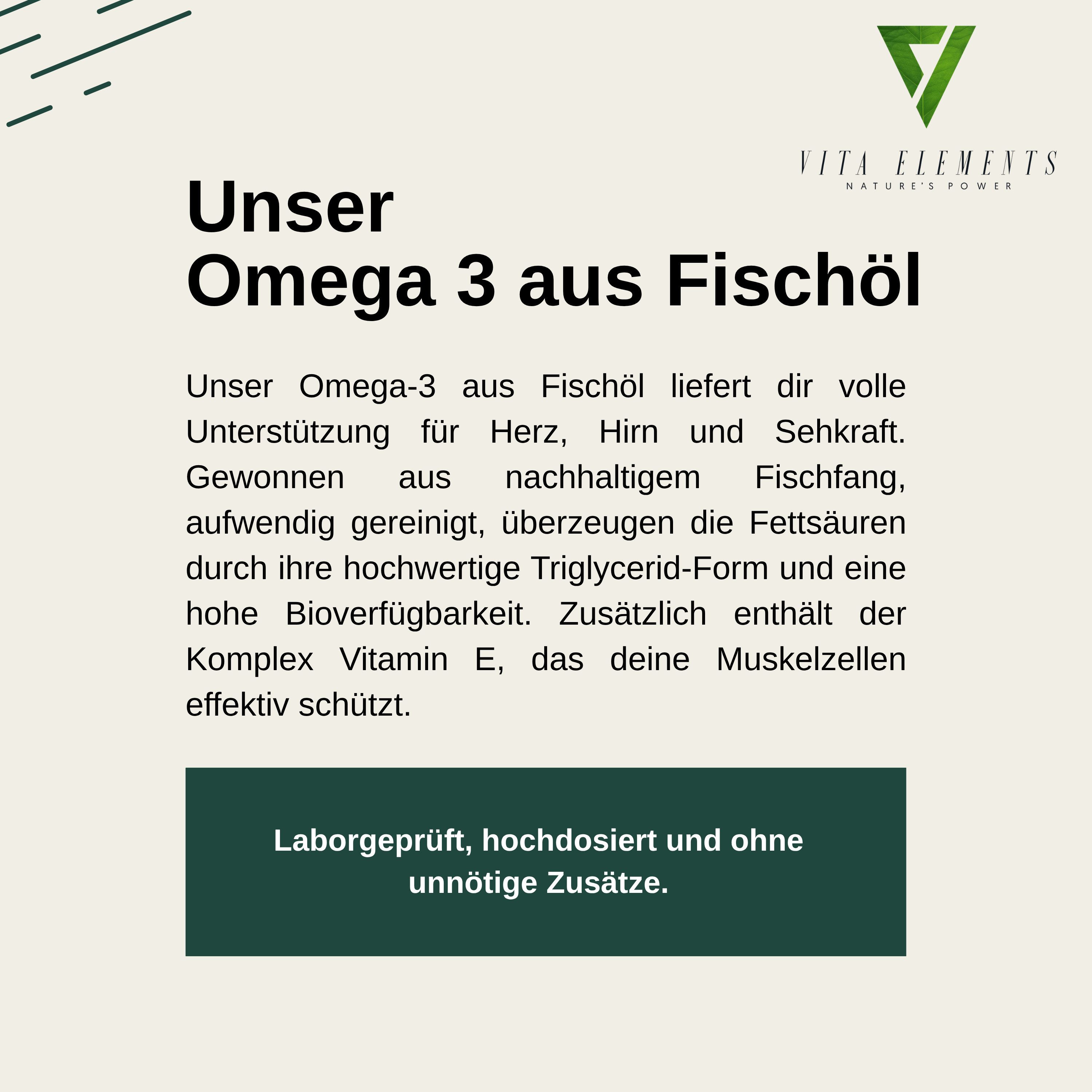 Vita Elements 3er Set Omega 3 aus Fischöl Kapseln, 1095 Stk. Aus nachhaltigen Fischfang Frei von Gentechnik Laborgeprüft