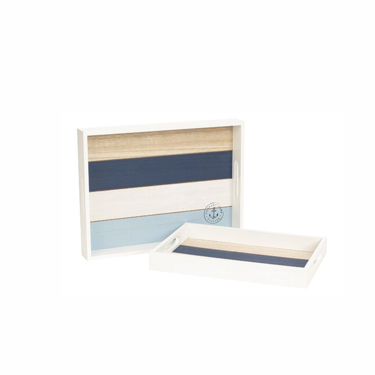 Dekotablett 2er Tablett Set Maritim Holztablett Dekotablett 40x30cm + 35x24cm