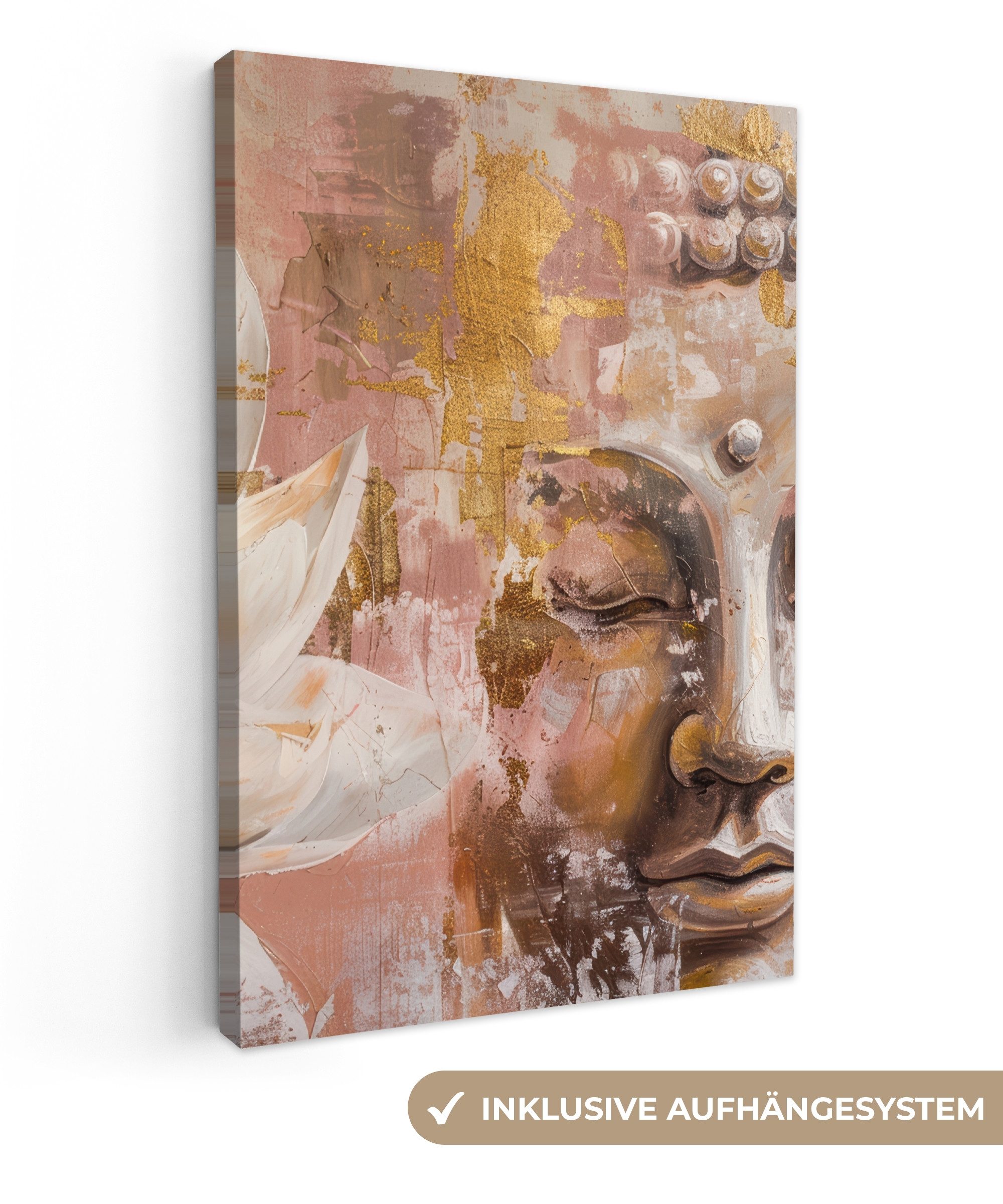 OneMillionCanvasses® Leinwandbild Buddha - Blume - Gold - Rosa - Abstrakt, günstig online kaufen