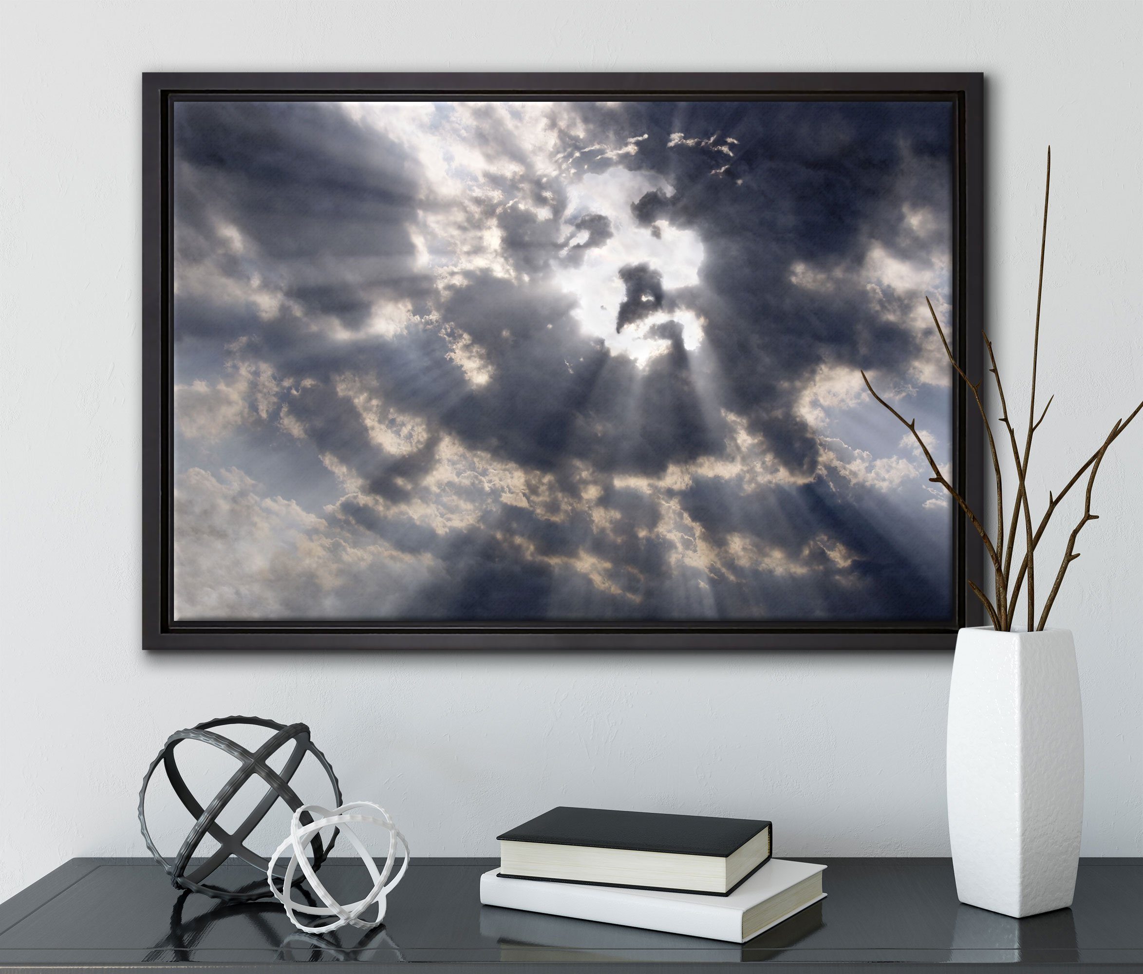 inkl. gefasst, Himmel, St), am einem in bespannt, Leinwandbild Jesusgesicht Wanddekoration Pixxprint (1 Schattenfugen-Bilderrahmen Zackenaufhänger Leinwandbild fertig Das