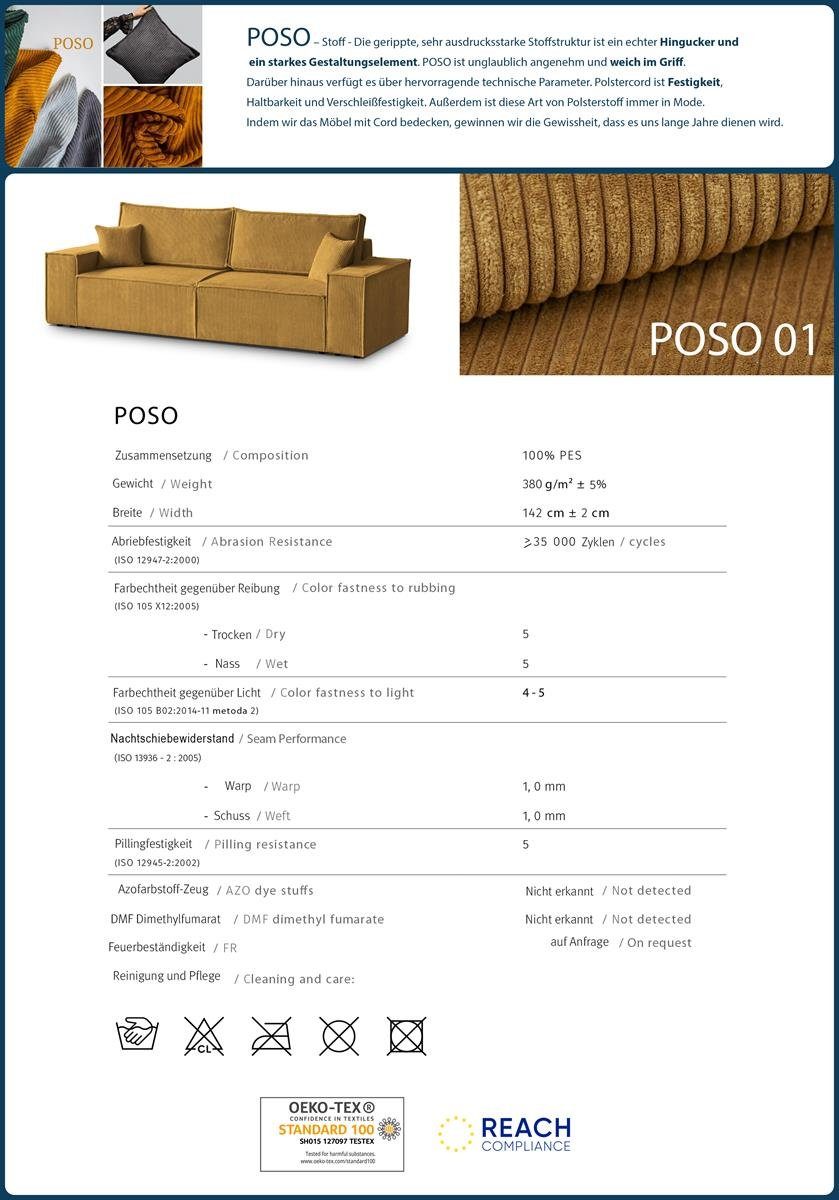 universelle (poso mit XXL, mane Beautysofa Parys Polsterecke Bettkasten, 01) Ecksofa 390 Schlaffunktion, Gelb u-förmig Ecke, cm U,