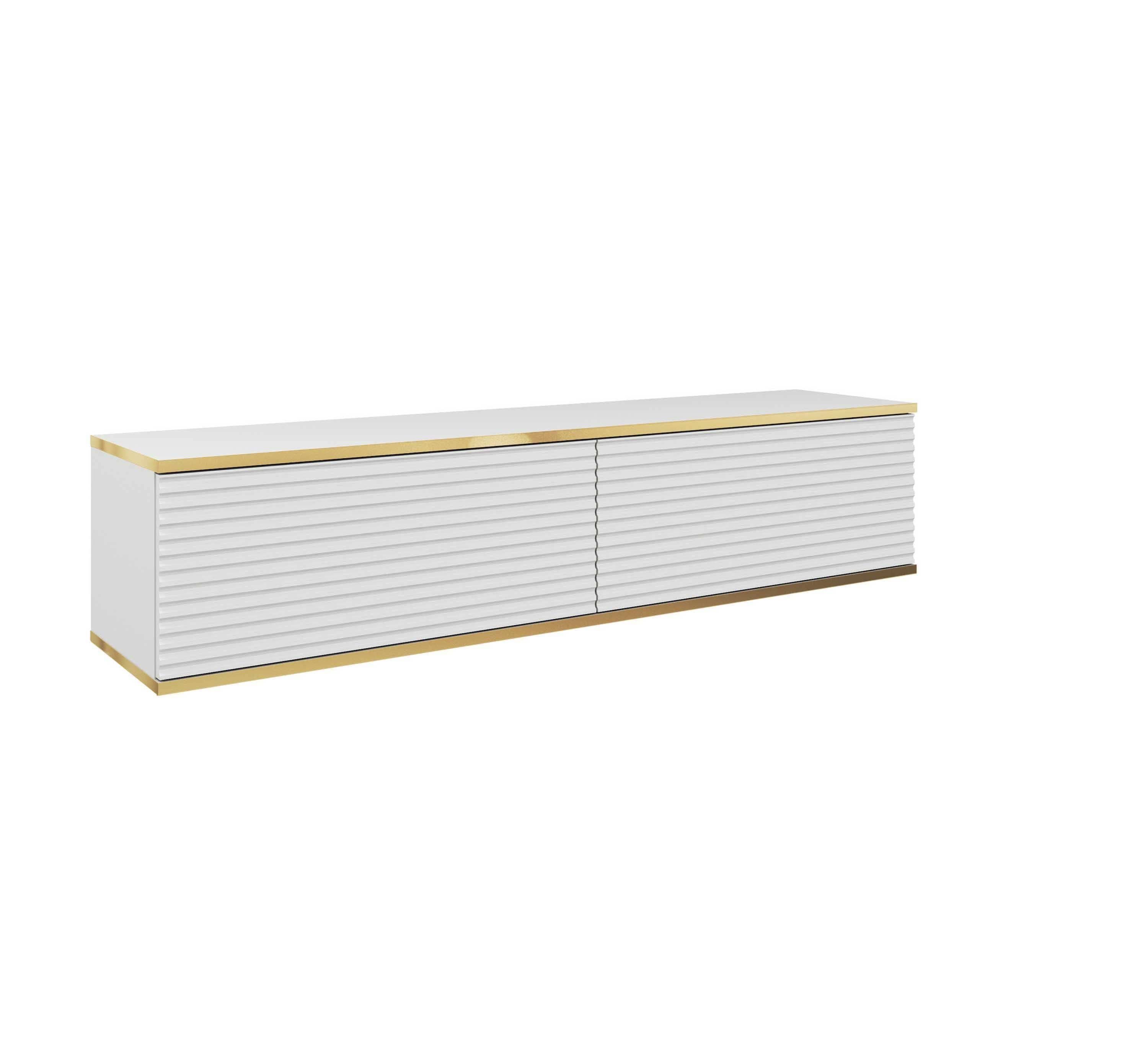 MOEBLO TV-Board Dayn RTV - 135 MDF (Moderne Hängeschrank Lamellen Lowboard Fernsehtisch TV Bank, RTV-Schrank mit goldenen Einsätzen TV Tisch Fernseher Tisch TV Möbel), (HxBxT):30x135x32cm