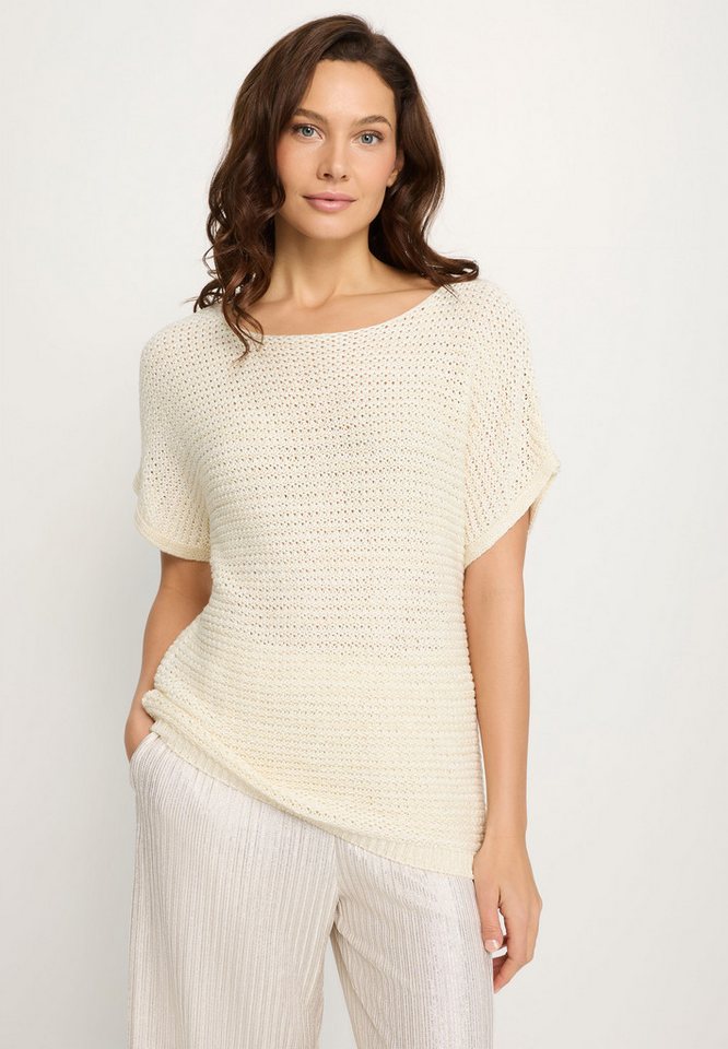 LASCANA Kurzarmpullover in luftigem Ajourstrick, leichter Sommerpullover, Metallic-Effekt