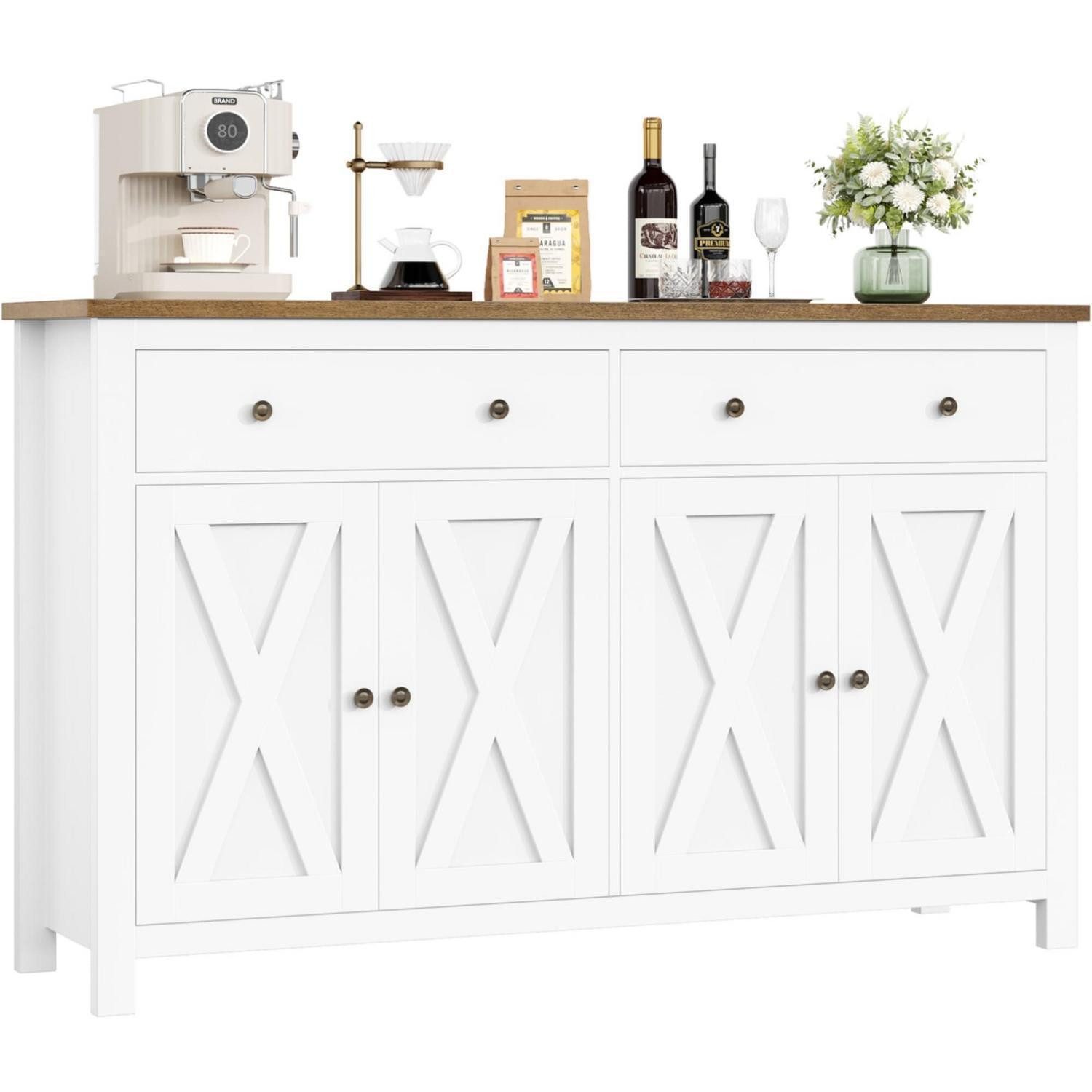LuxusKollektion Küchenbuffet Sideboard 140cm Arbeitsplatte 2 Schubladen 4 Türen Regal Weiß