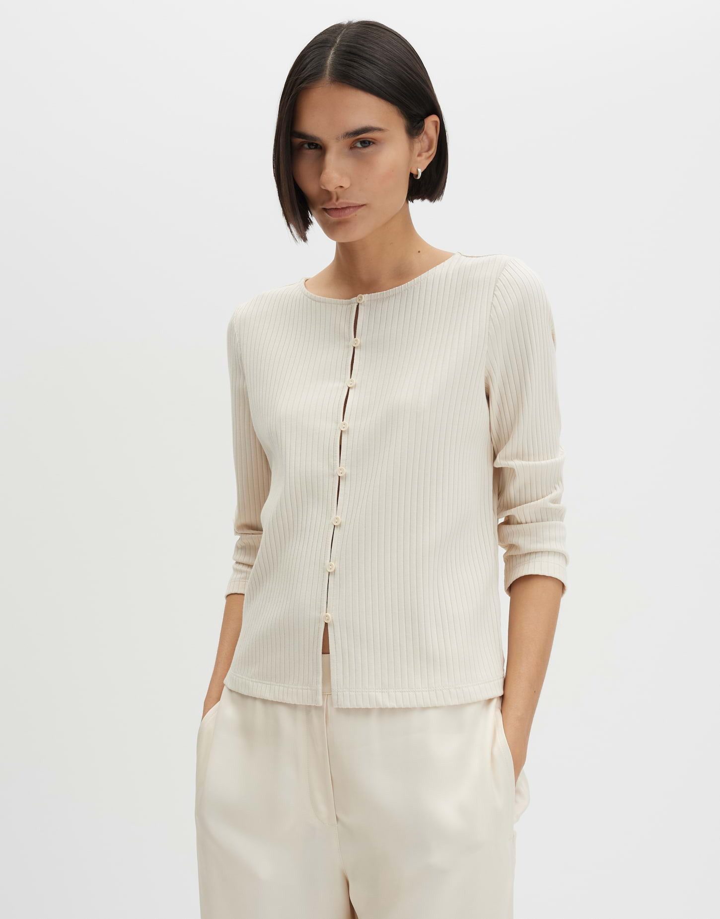 someday 3/4-Arm-Shirt Kariane aus Jersey mit Rippstruktur Feminine Silhouette mit softem Stretch
