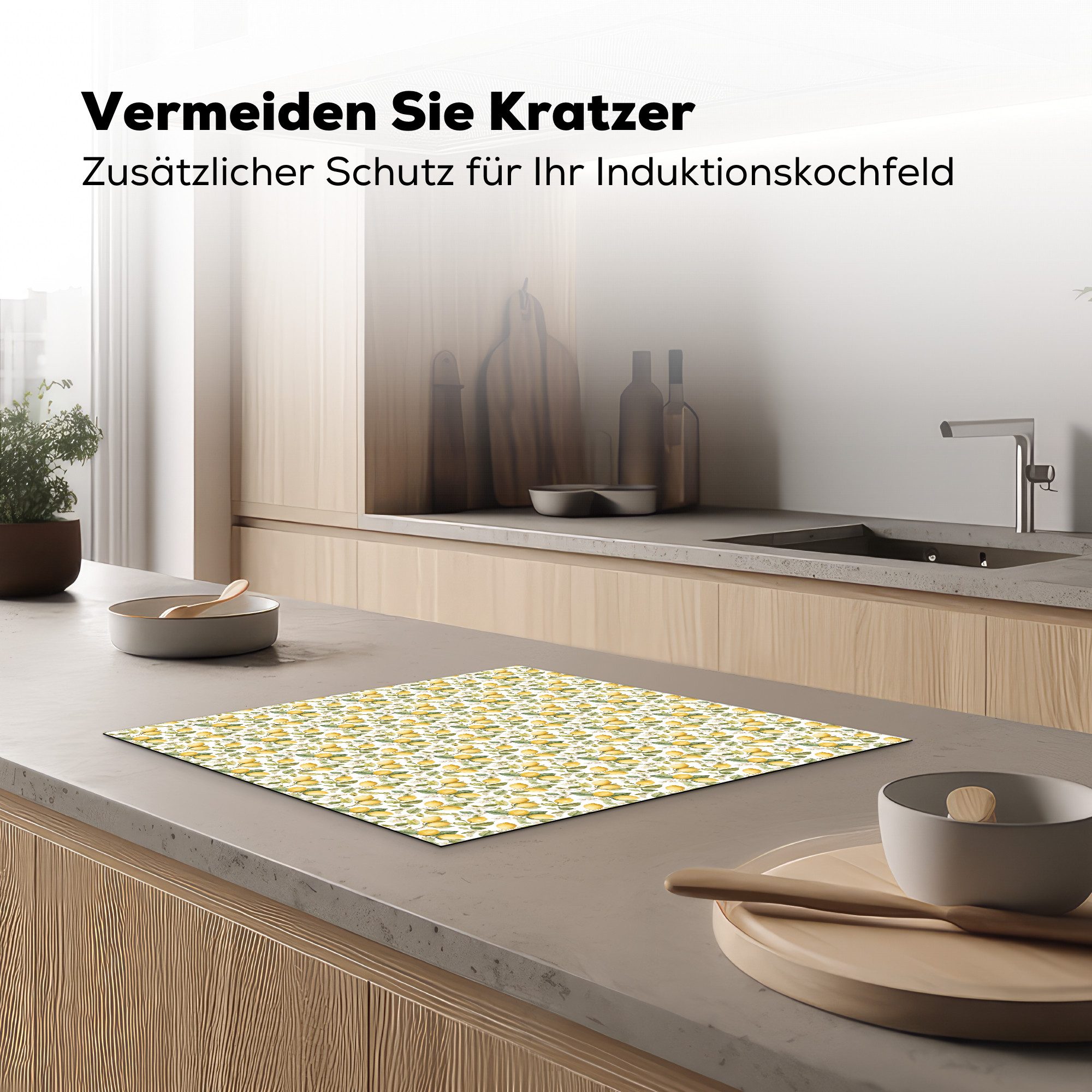 MuchoWow Herd-Abdeckplatte Frans - Citroen - Geel - Groen, Vinyl, (1 tlg), Cerankochfeld Abdeckung, Herd Abdeckplatten Vinyl, 58.3x51.3 cm