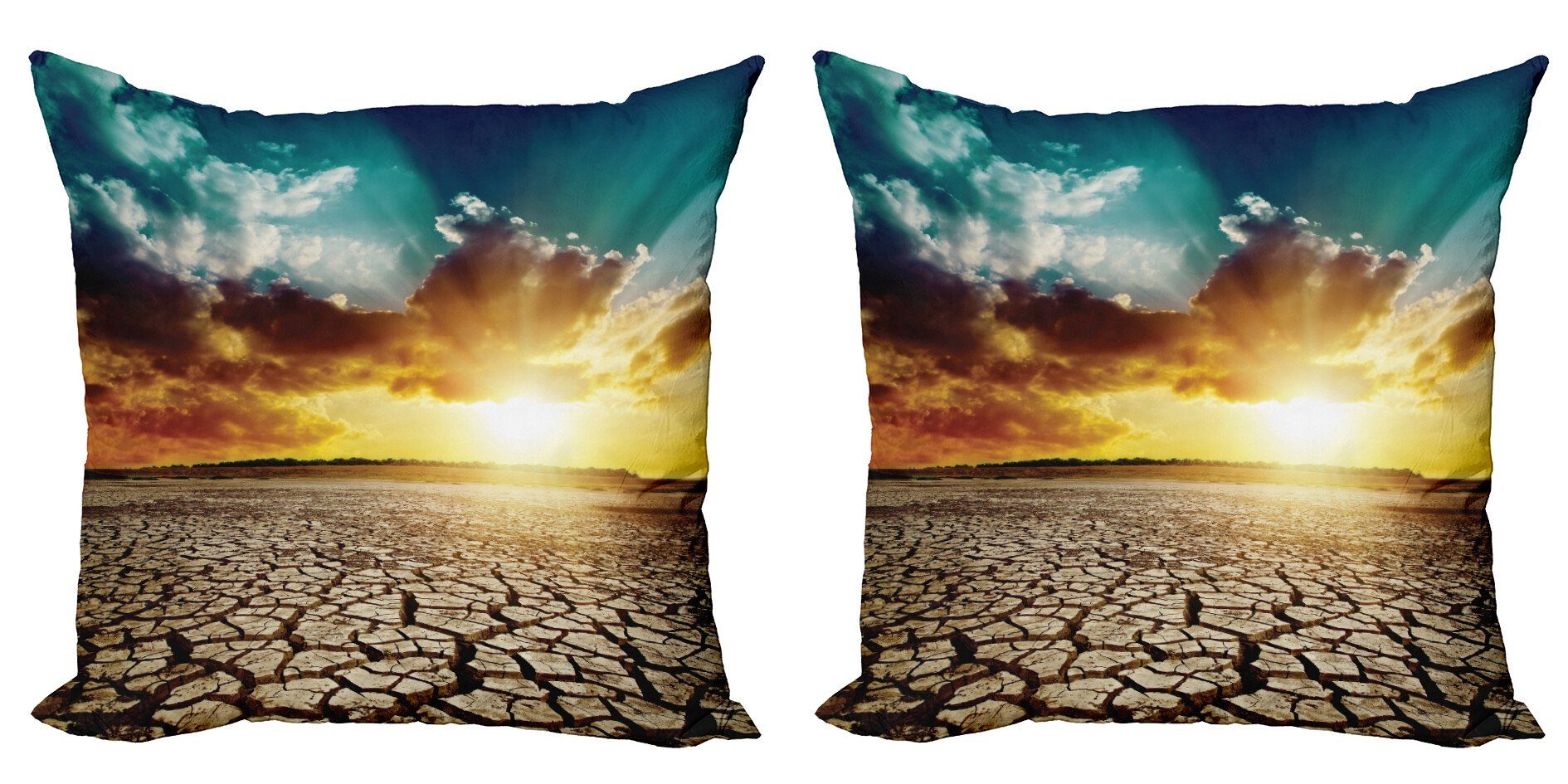 Kissenbezüge Modern Accent Doppelseitiger Digitaldruck, Abakuhaus (2 Stück), Erderwärmung Sunset Gebrochene Erde