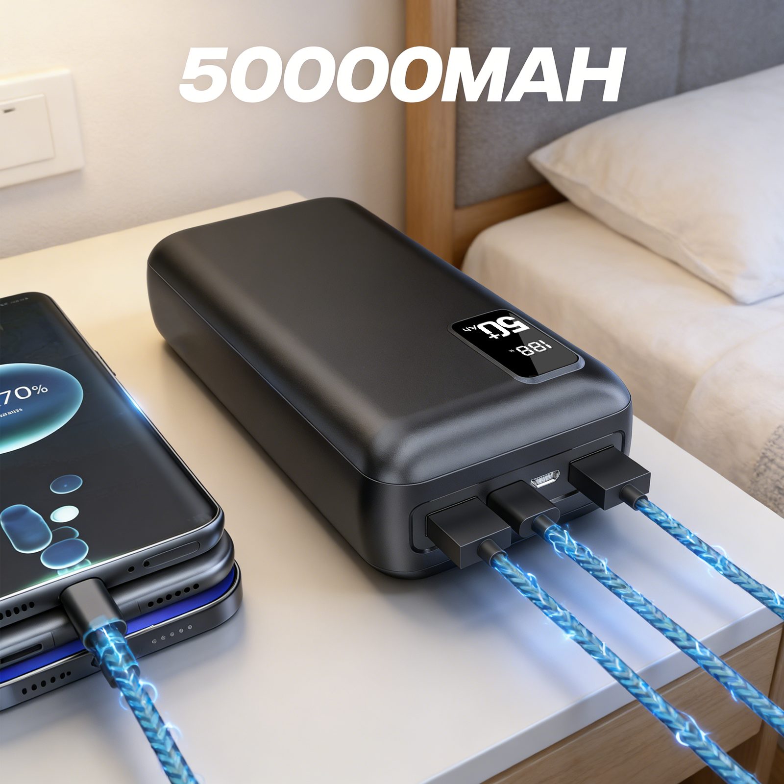 AeroAxis Powerbank 50000mAh 22,5W 4 Ports LED Display 3 Geräte gleichzeitig Powerbank powerbanks mit LED Display 50000 mAh (3,7 V), kompatibel mit iPhone & Android, ideal für Camping, Reisen & Notfälle