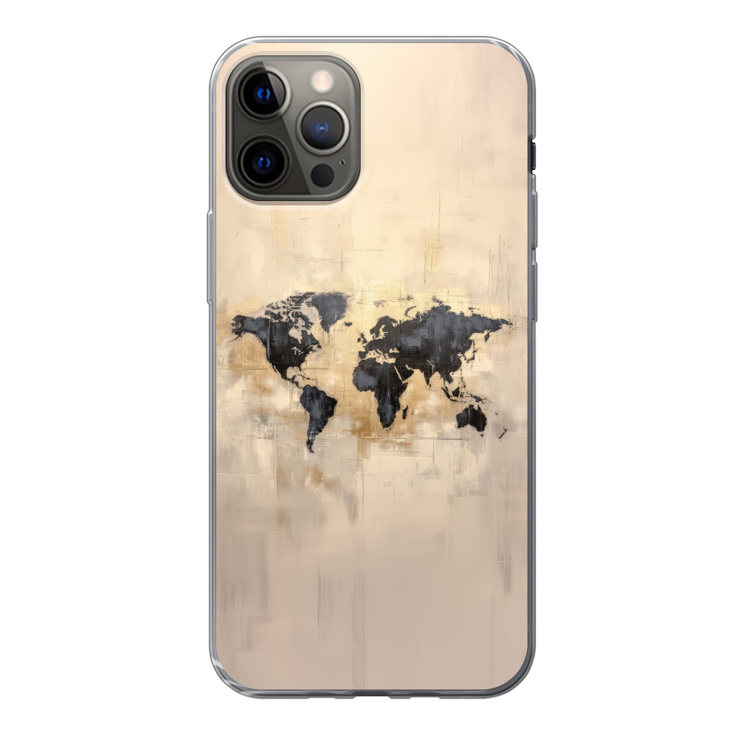 MuchoWow Handyhülle für Apple iPhone 13 Pro Weltkarte - Gold - Schwarz - Abstrakt, Smartphone-Bumper, Print, Handy Schutzhülle Dünn