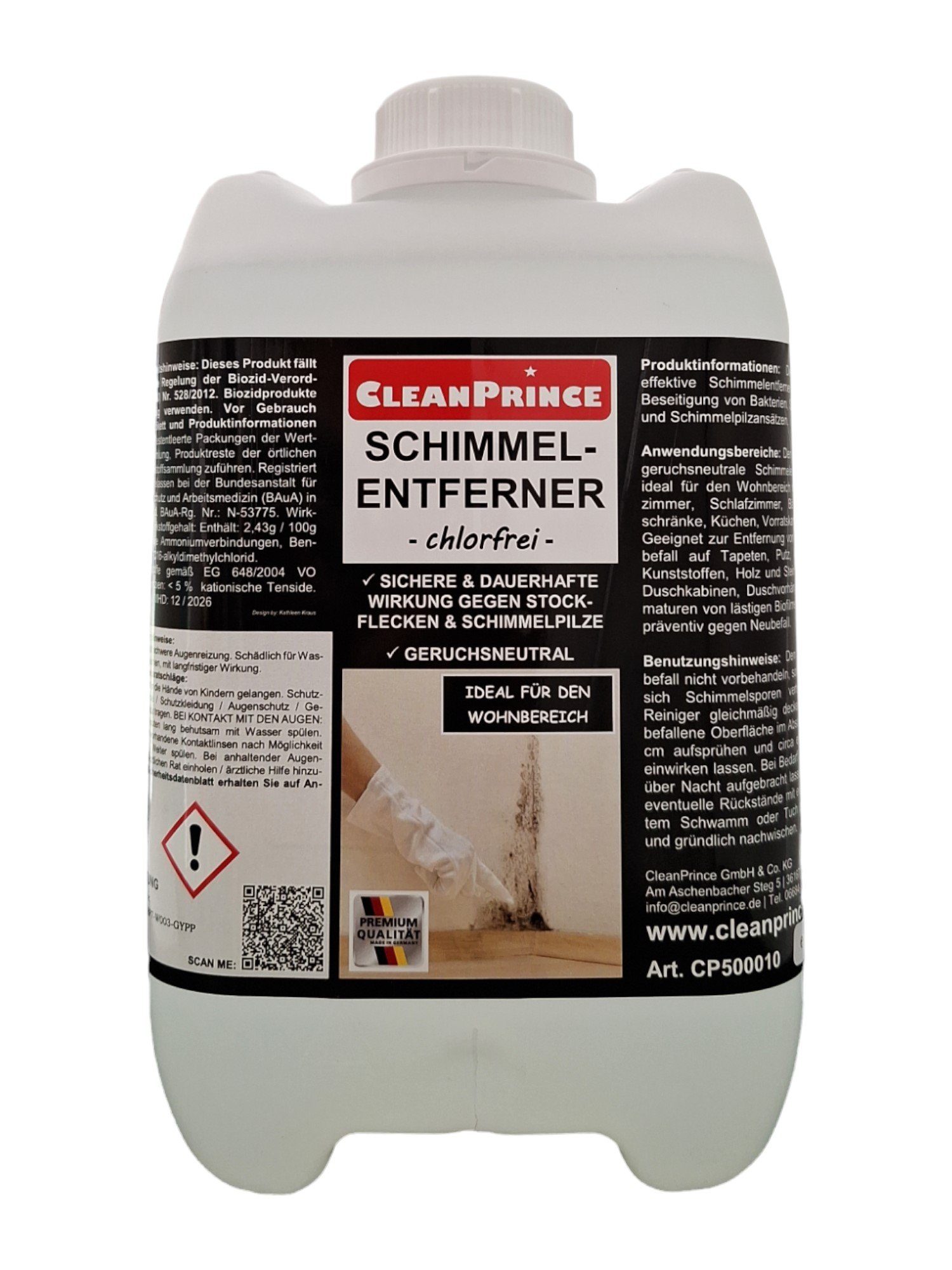 CleanPrince Chlorfreier Schimmelentferner 5 Liter innen außen Schimmelentferner