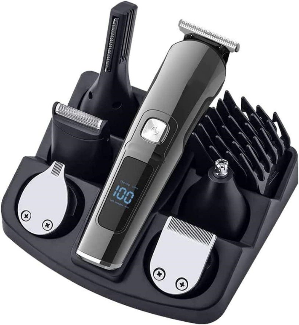 POPOLIC Haarschneider 5-in-1 Männer Rasierer & Trimmer Set – IPX7 wasserdicht, LED-Display, 6 Aufsätze & 5 Kämme, kabellos wiederaufladbar (Bart, Kopf, Nase, Ohren, Körper)