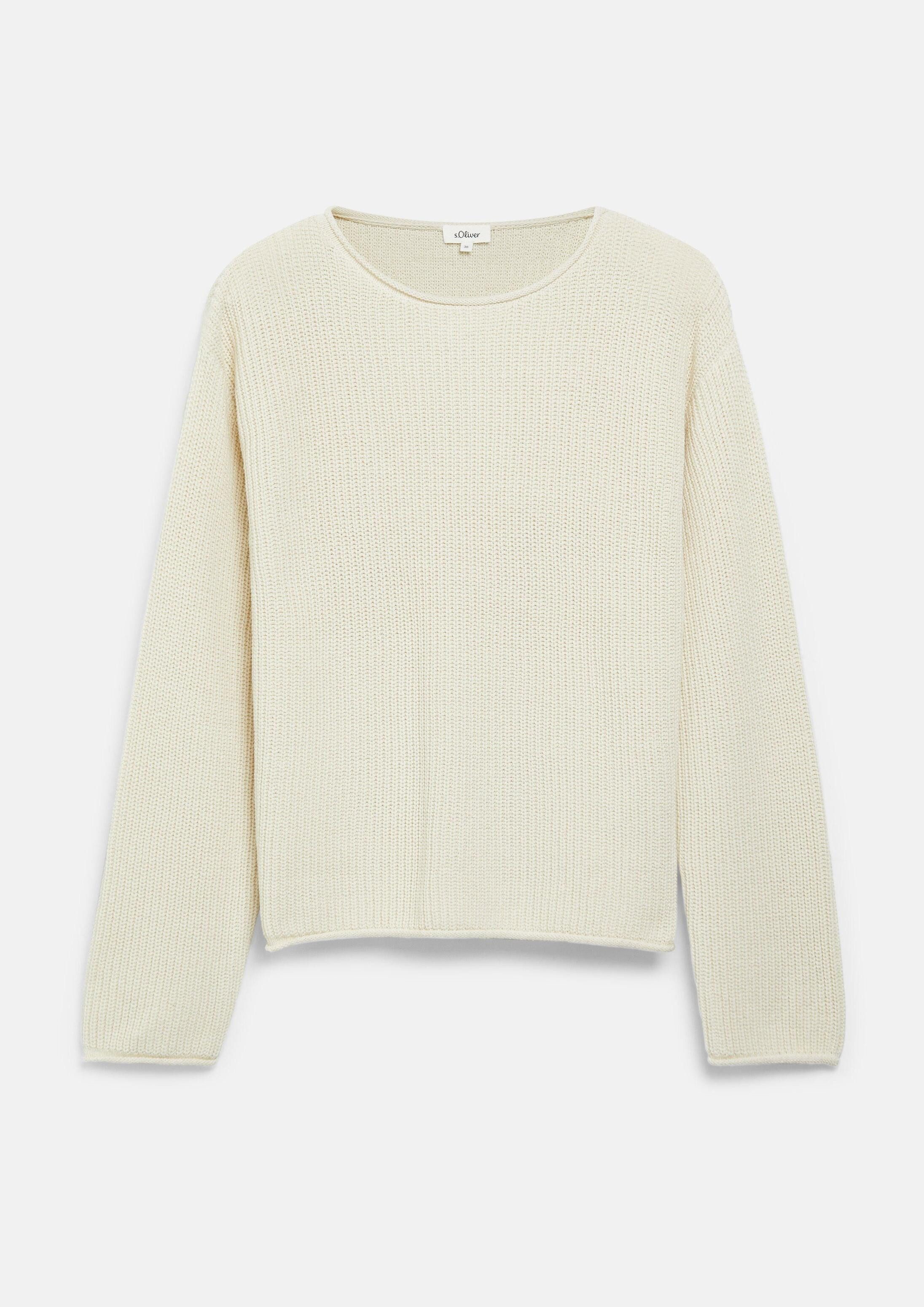 s.Oliver Longpullover Strickpullover Gerippter Strickpullover mit Rollsaum