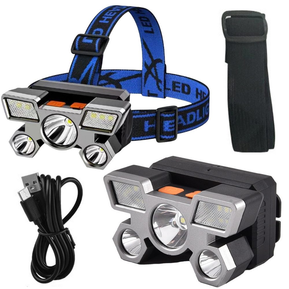 LEAN TOYS Stirnlampe Kopflampe Arbeitsleuchte Campingleuchte (Spar-Set, 1-St., 9 x 6 x 6 cm stoßfest), 800 lm, 4 Lichtmodi, 100 m, USB-Akku