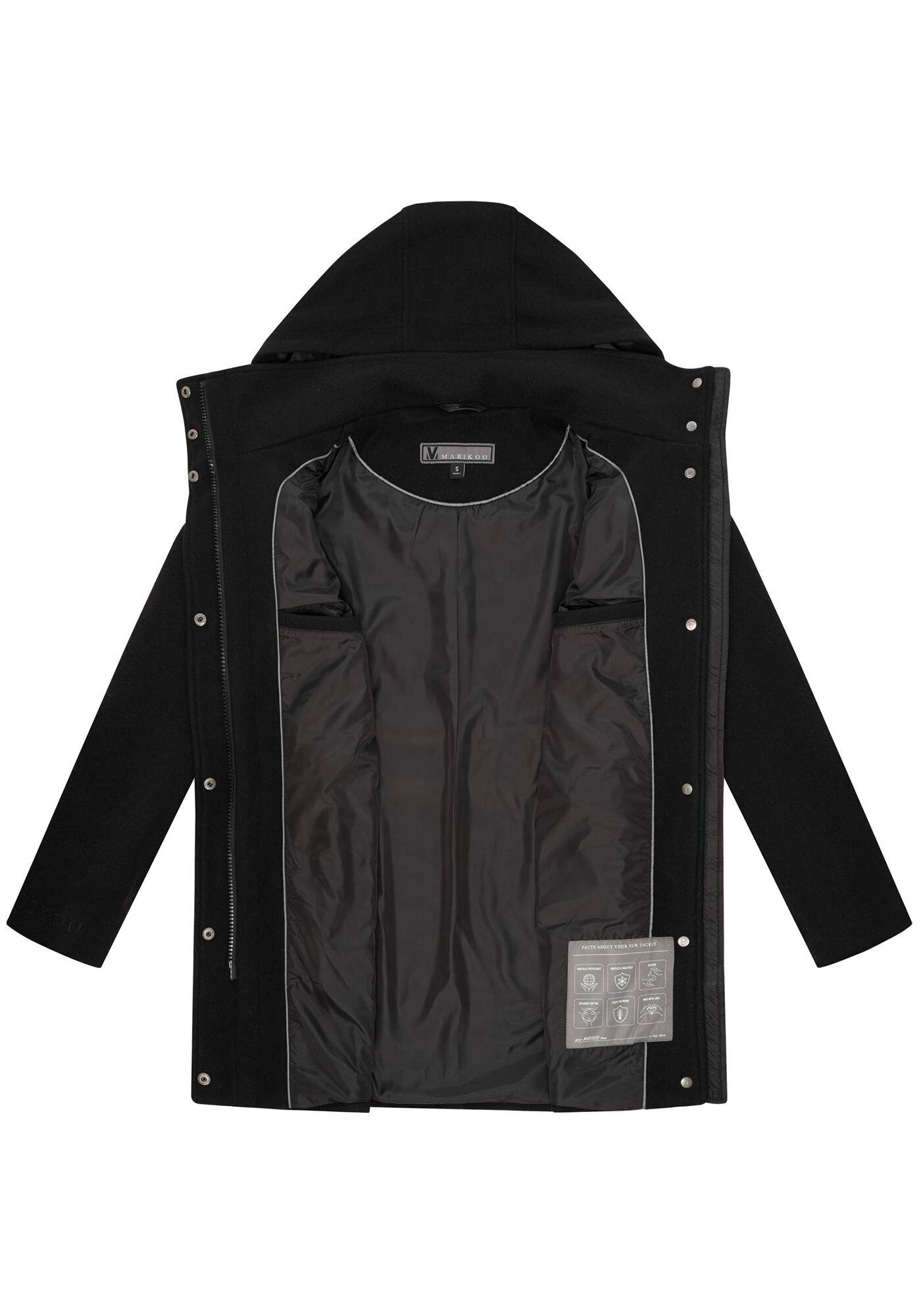 Marikoo Kurzmantel Katalinaa Eleganter Wickel Mantel mit Taillengürtel und Oversized Hood Kapuze – Bild 5 von 5