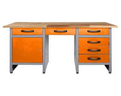 ONDIS24 Werkbank Werktisch Harry 160 cm, Gesamtbelastbarkeit bis zu 520 kg, 1 Tür abschließbar, 6 Schubladen