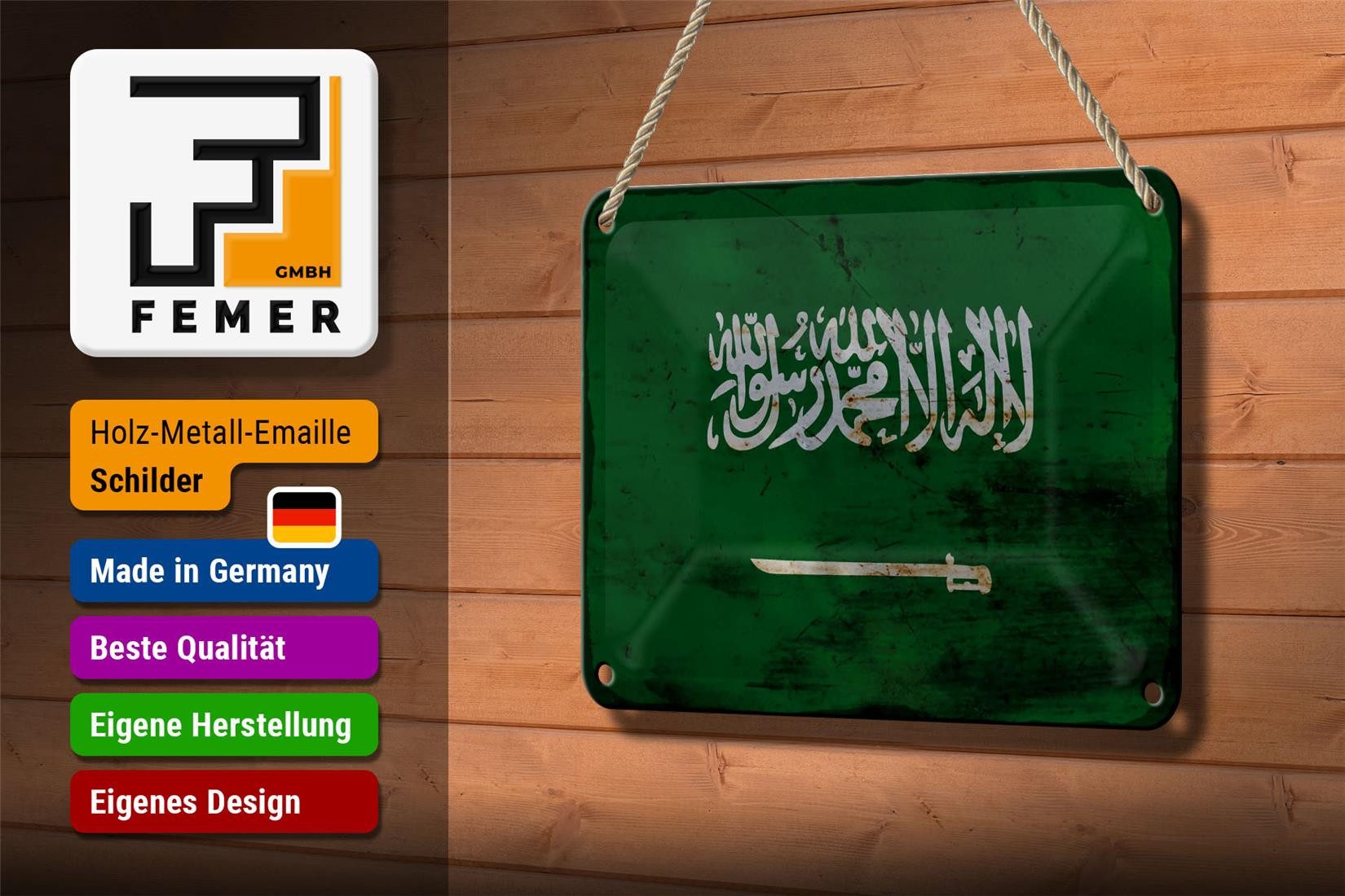 Femer GmbH Metallschild Flagge Saudi-Arabien 18x12cm Saudi Arabia Rost, (1 St), gewölbte Oberfläche, abgerundete Ecken, umgeschlagene Kanten