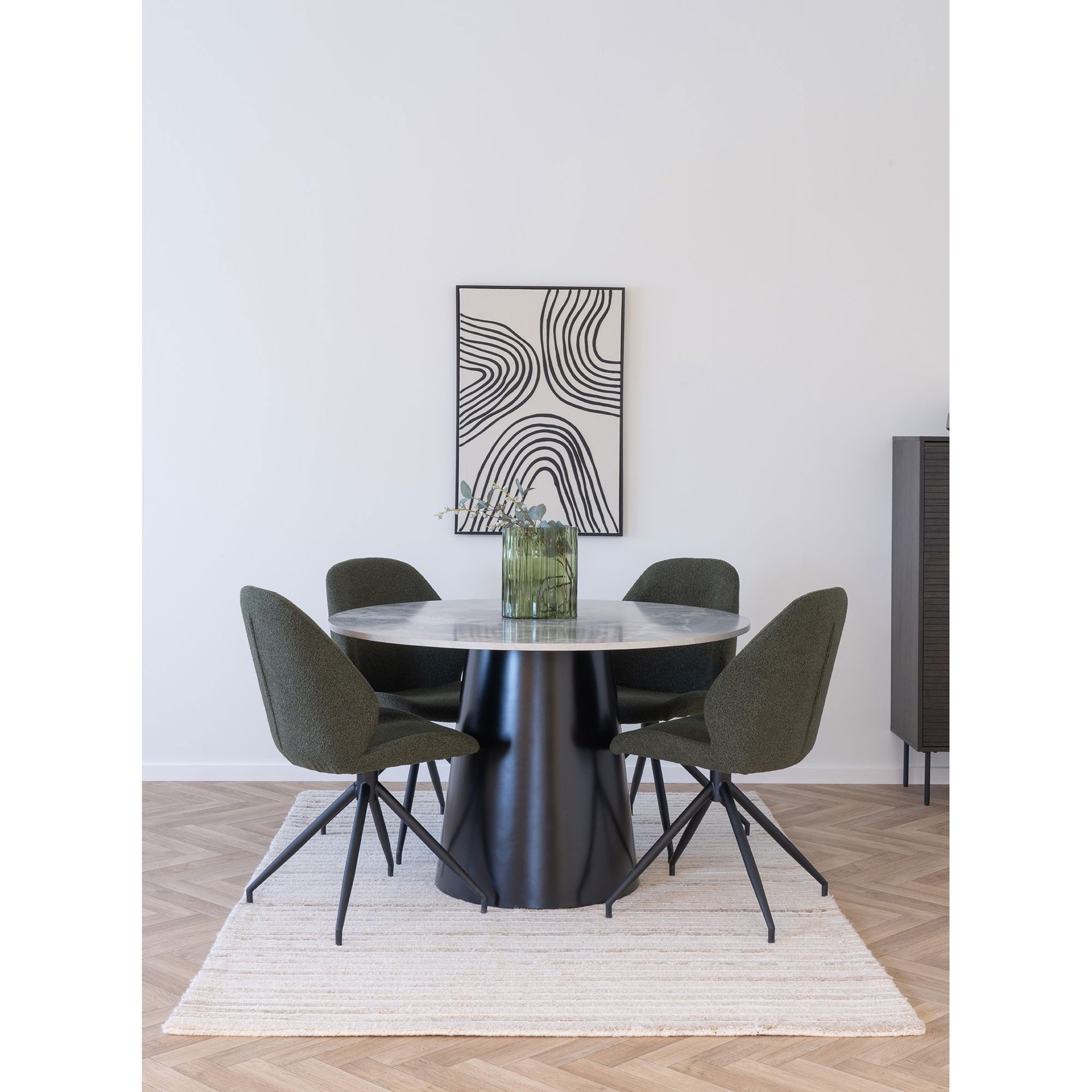 freiraum Säulen-Esstisch Brito, rund, in Grau / Schwarz, Melamin, MDF, Stahl - 75x120cm (HxD)