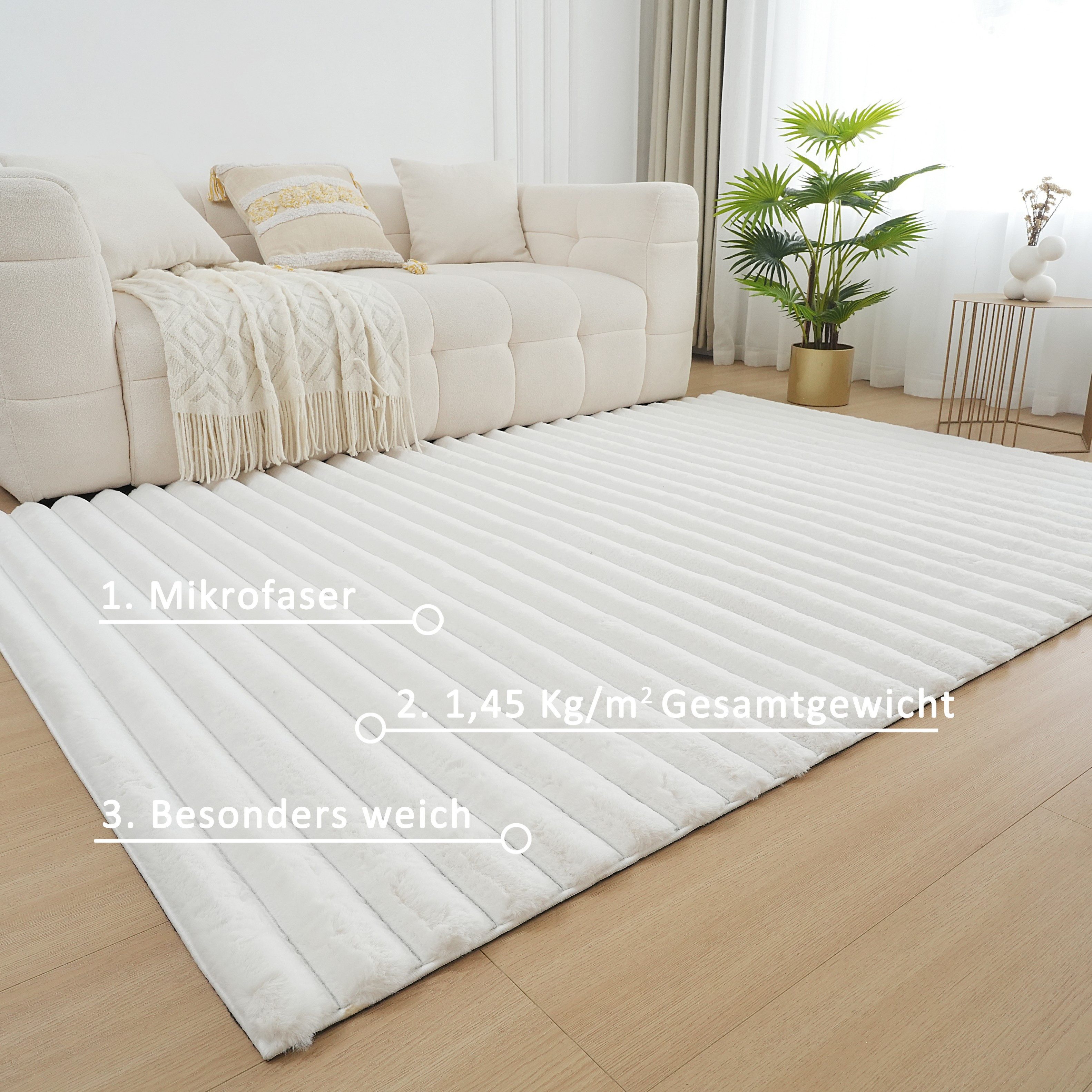 OTTO home Teppich Melanie, Kunstfellteppich, besonders weich, Hoch-Tief-Effekt, rechteckig, Höhe: 28 mm, Kaninchenfell Optik, Wohnzimmer, Schlafzimmer, auch als Läufer