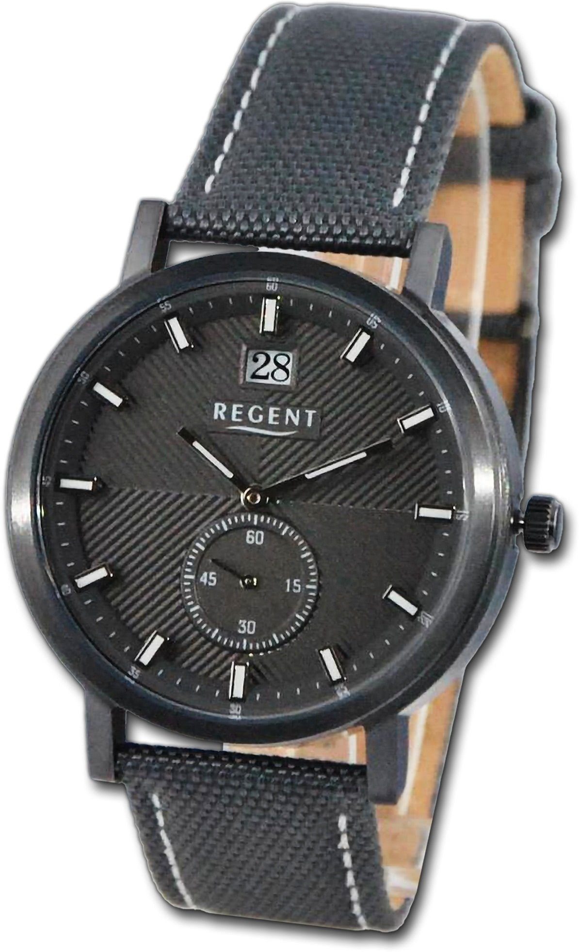 Regent Quarzuhr Regent Herren Armbanduhr schwarz, Analog, Gehäuse, rundes Lederarmband 39mm) Herrenuhr (ca. weiss, groß