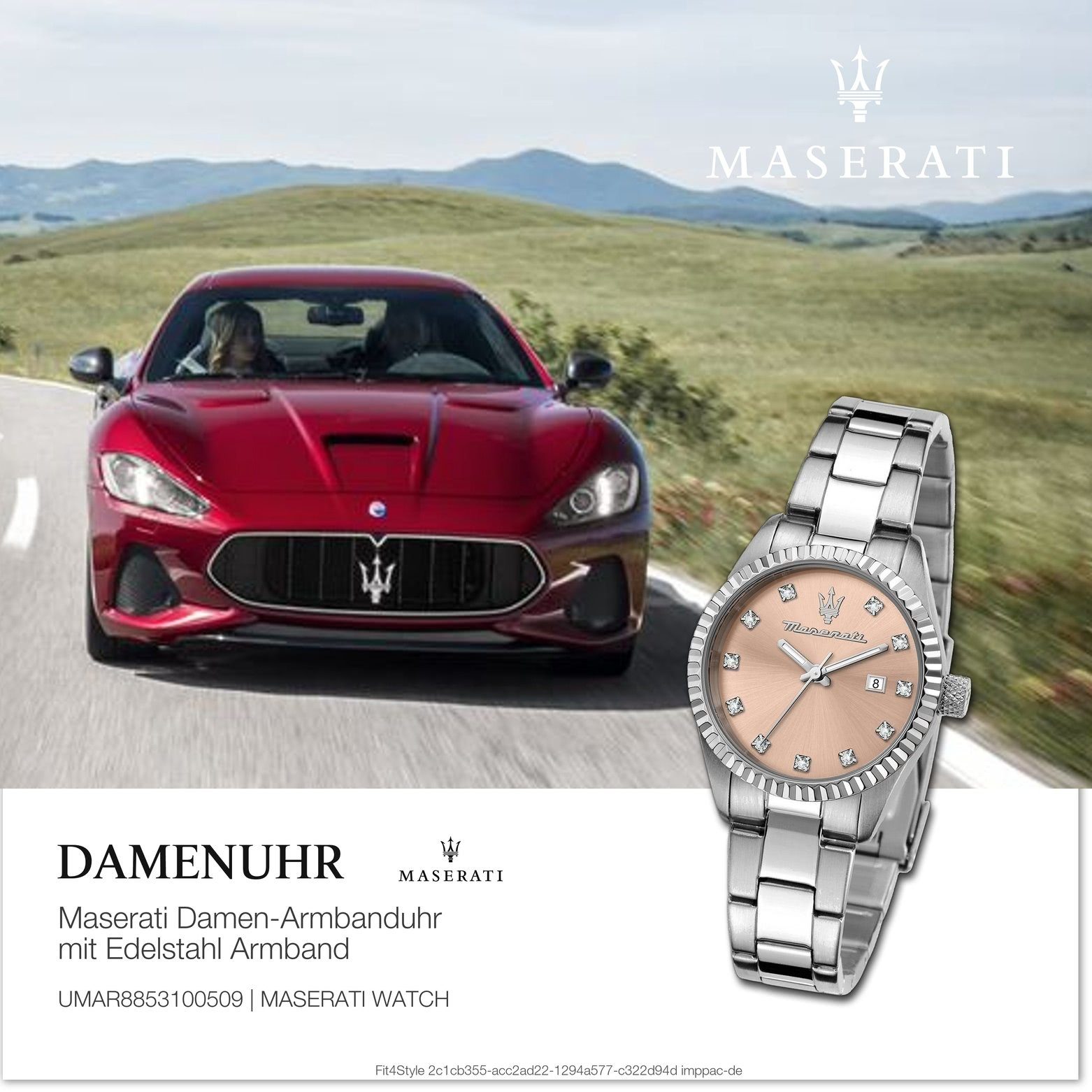 Maserati COMPETIZIONE, rund, (ca. Italy Quarzuhr mittel Damenuhr silber 31mm) Damenuhr MASERATI Edelstahlarmband, Made-In