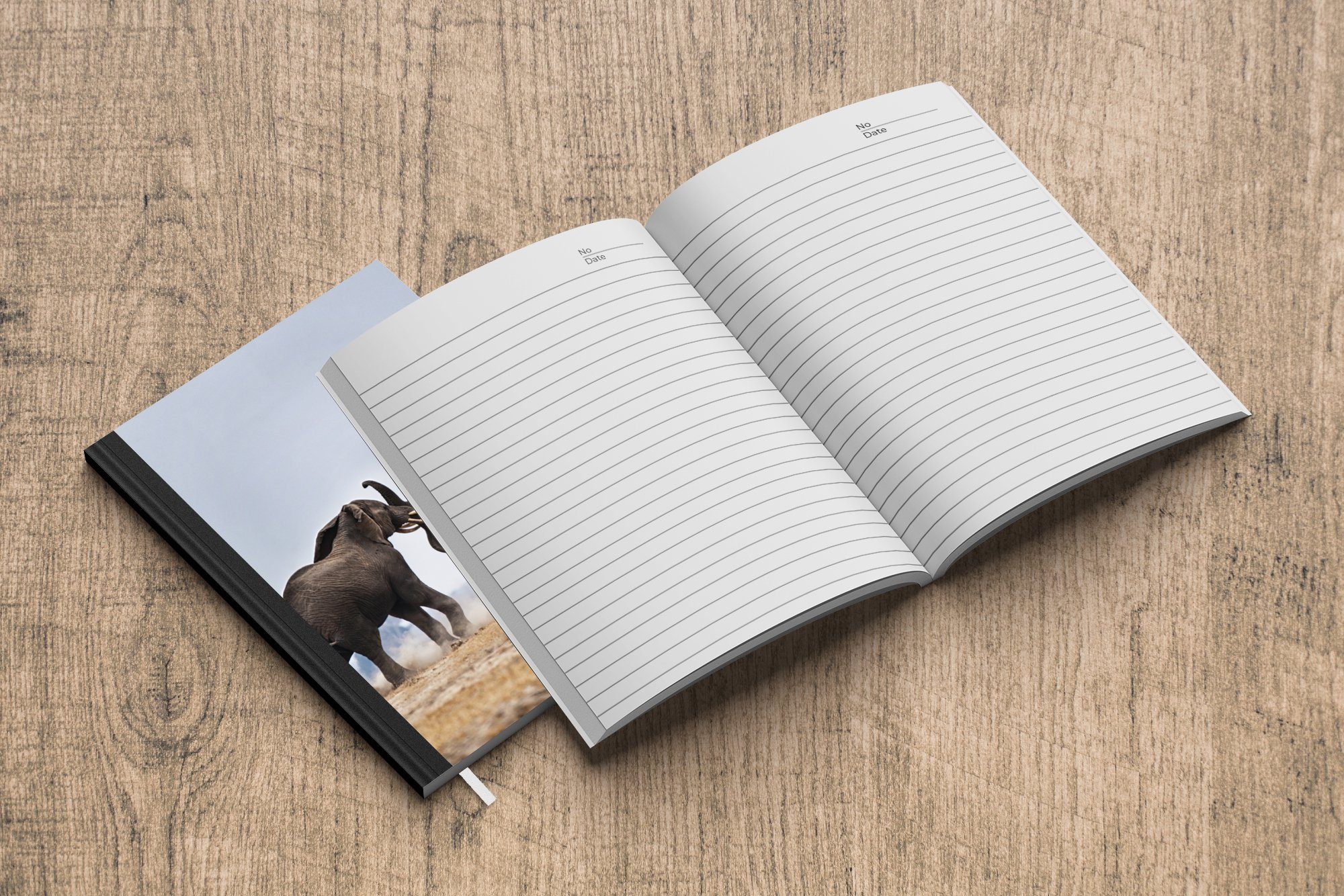 Notizheft, Tagebuch, - Journal, Merkzettel, Haushaltsbuch A5, Seiten, Tiere - 98 Notizbuch Elefant MuchoWow Natur, - Flachland