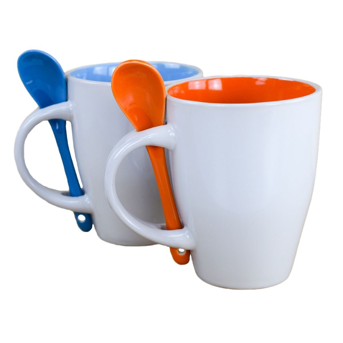 Marabellas Shop Tasse Kaffetasse ca. ml inkl. Orange Tasse Keramiklöffel mit Halter, Blau im in Keramik, Löffel oder 250