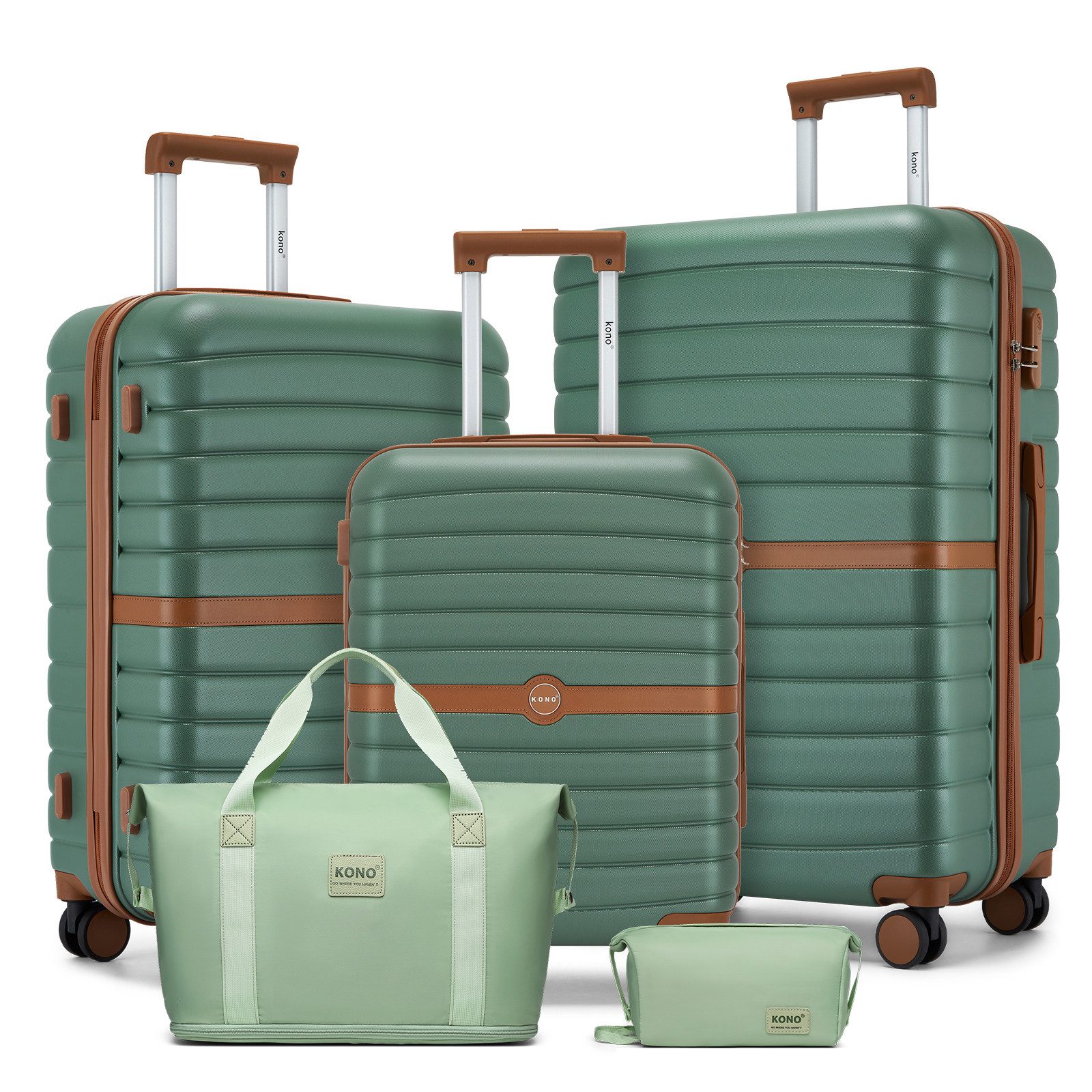 KONO Trolleyset, Hartschalenkoffer 20/24/28 Zoll + Reisetasche (36L) + Kosmetiktasche, 360°-Doppelrollen Rollen, (5 tlg)