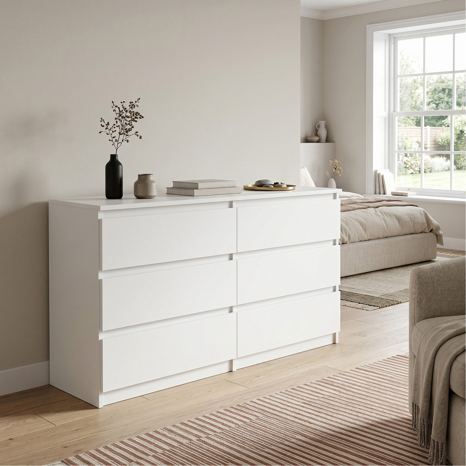 Masseno Kommode NUDO 100 cm Sideboard mit 6 Schubladen Weiß