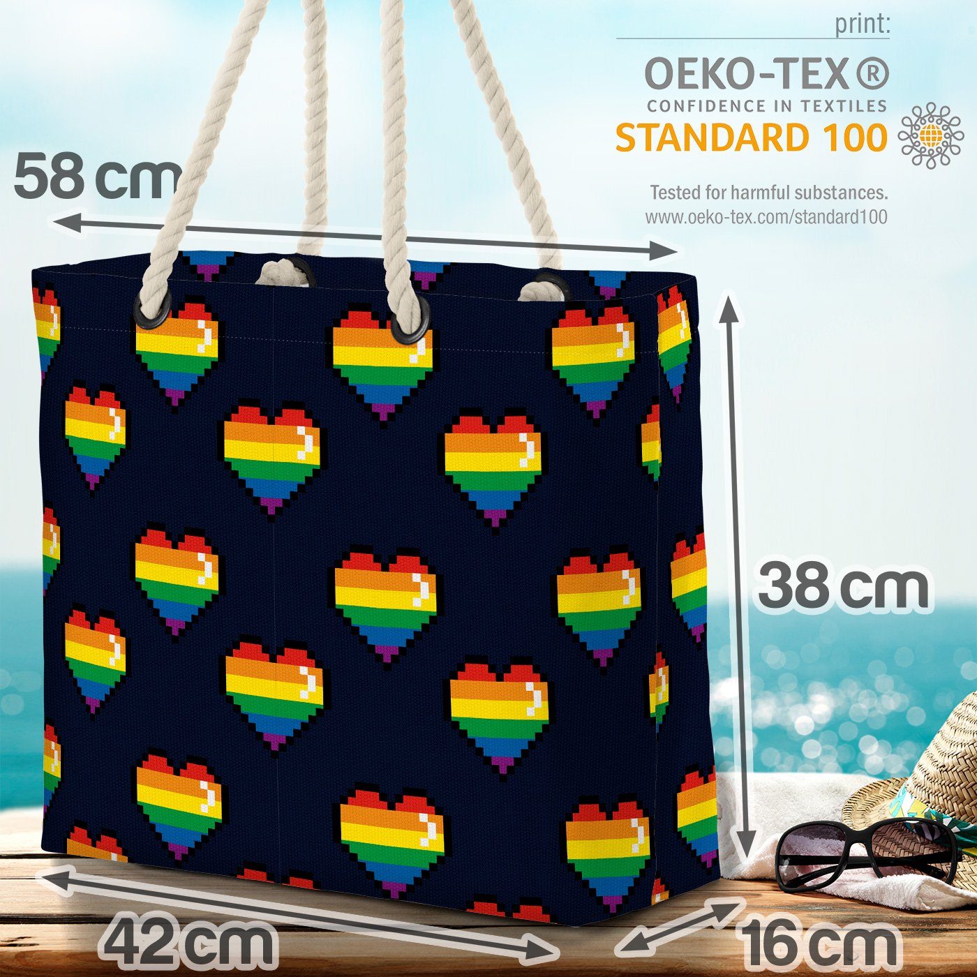 VOID Strandtasche (1-tlg), flag pride Regenbogen Herz Gay 8-Bit Boy Game pa Pride Digital Herzen